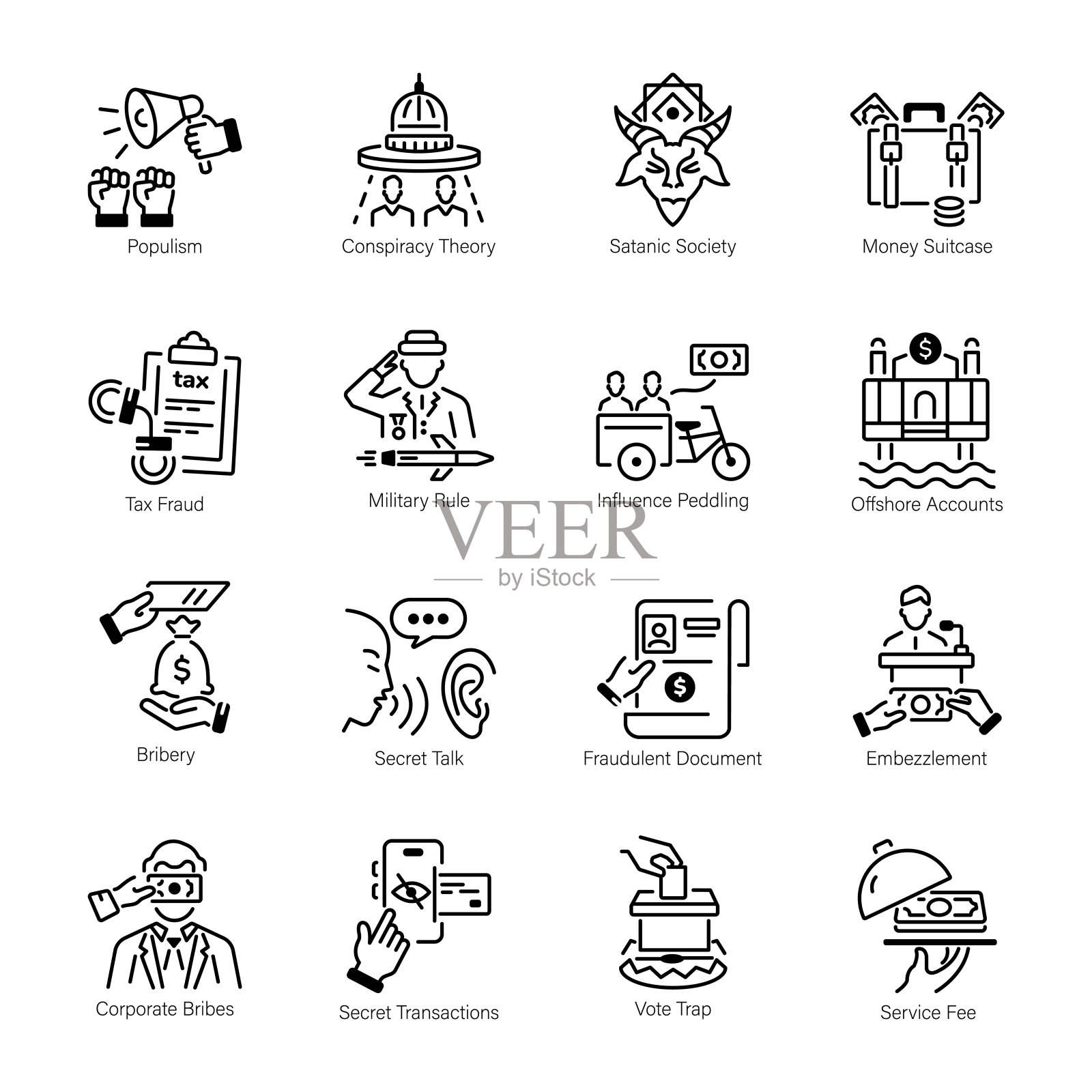 一包政治欺诈线图标插画图片素材