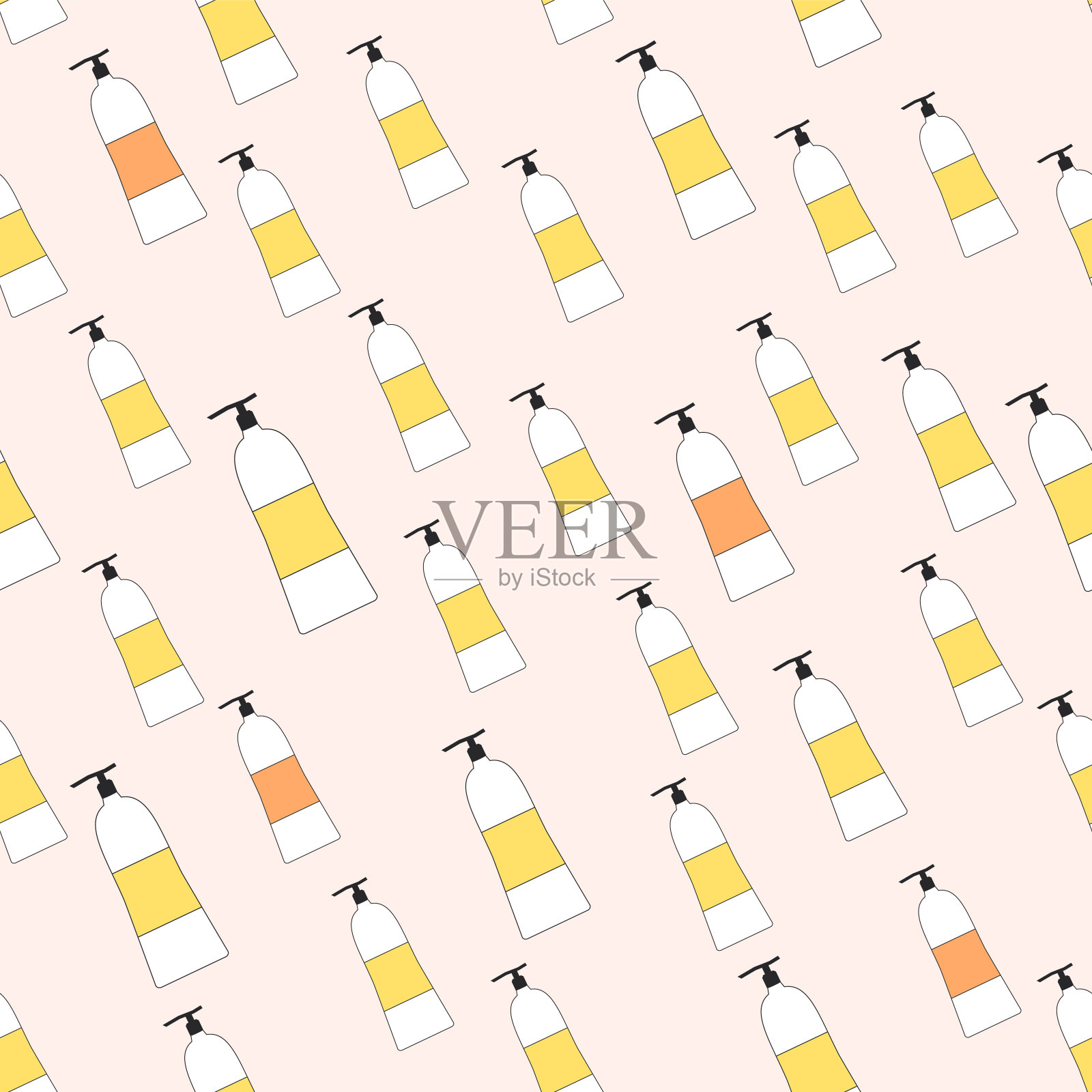 瓶子里的洗发水图案无缝。头发造型产品重复背景。矢量轮廓平面插图。插画图片素材