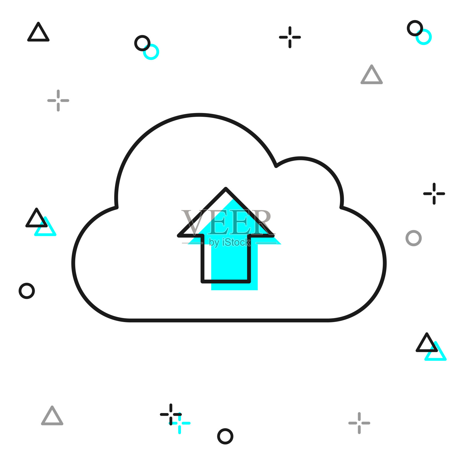 云上传。白色背景上的线图标插画图片素材