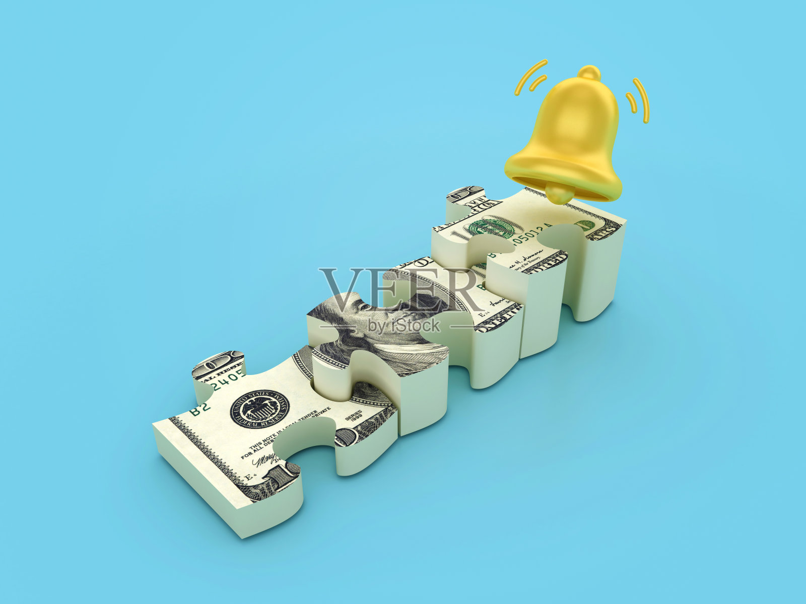 美元拼图楼梯上的通知铃照片摄影图片