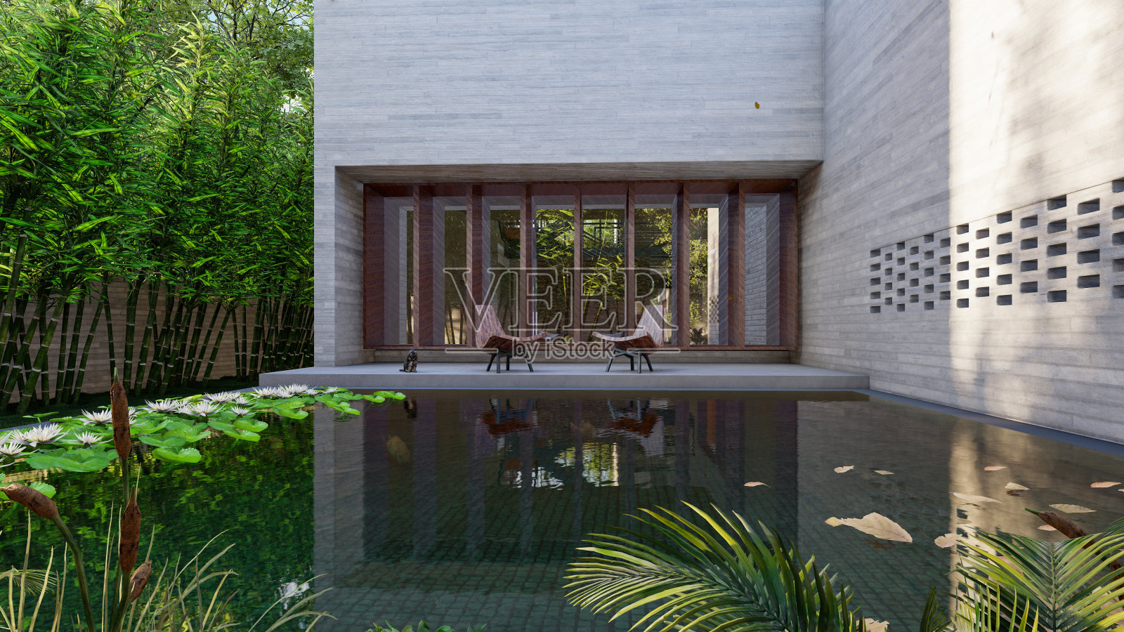 现代建筑插图隔离在白色与文字的空间。成功的商业，国际公司，住宅建筑3d渲染照片摄影图片