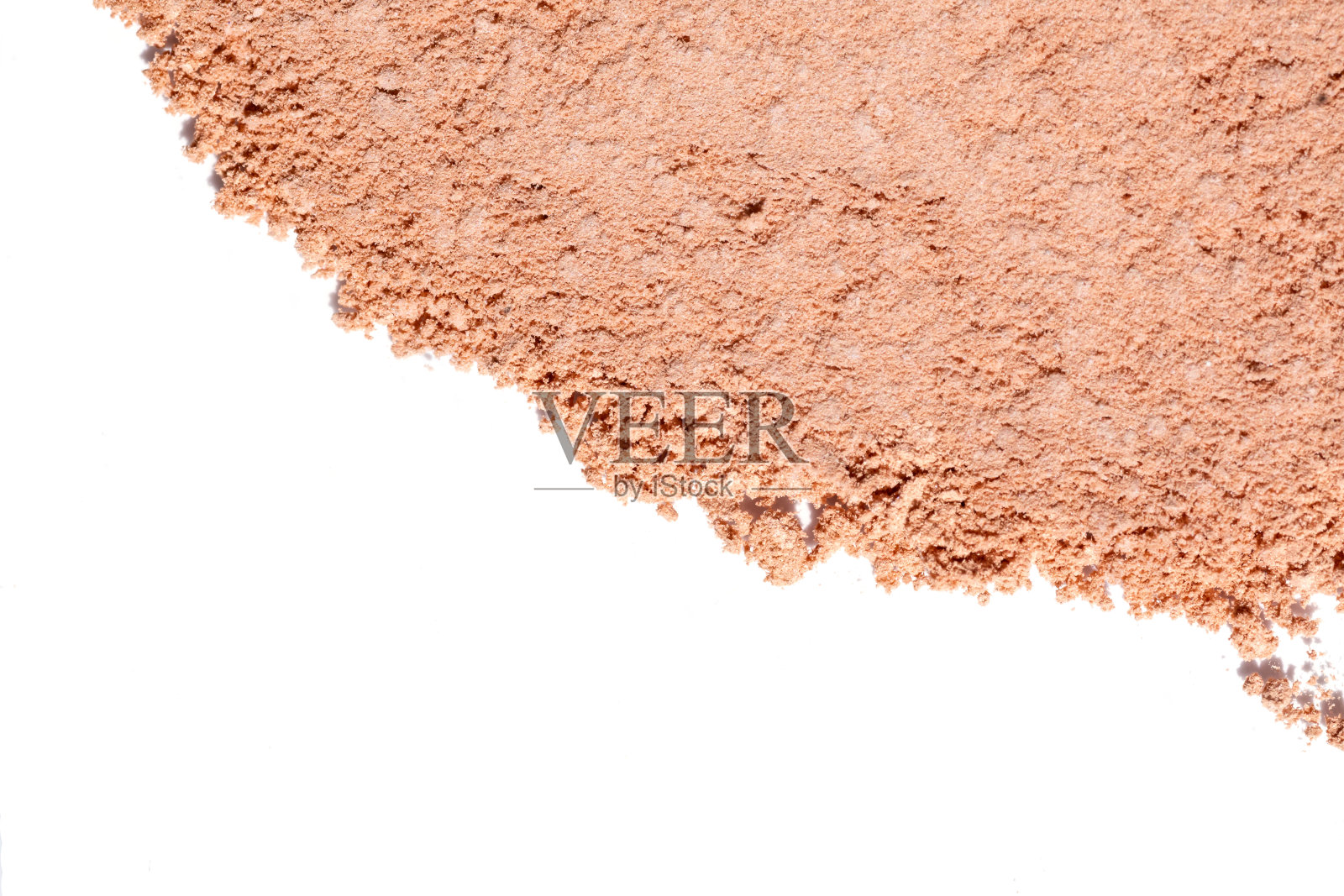 碎面对古铜色粉,粉孤立在白色背景,空间文本,化妆品斯沃琪纹理。照片摄影图片