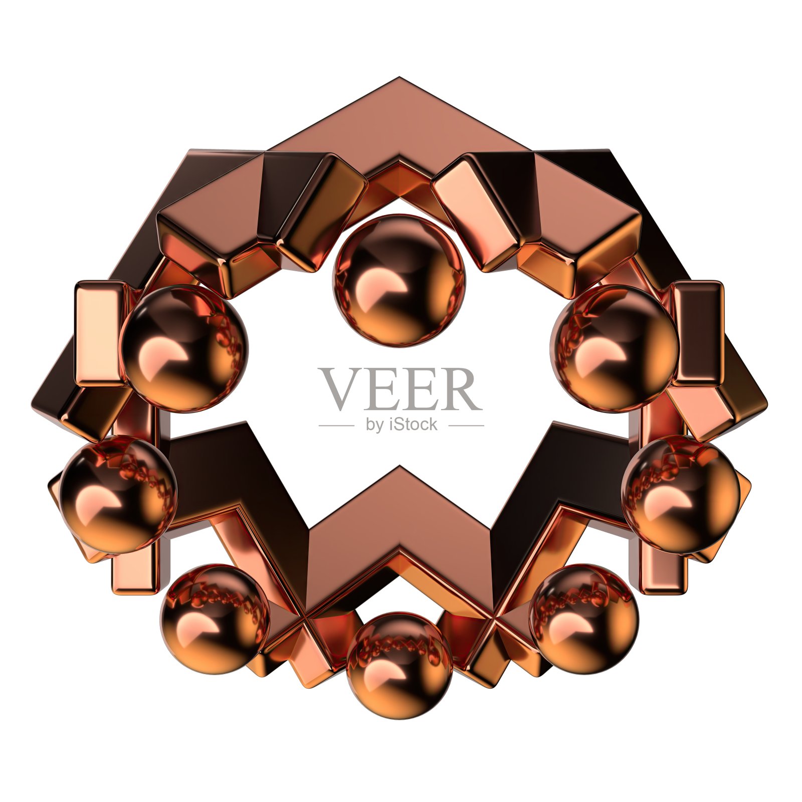 八角形圆柱体铜金属物体形状孤立优雅现代3D渲染抽象背景照片摄影图片