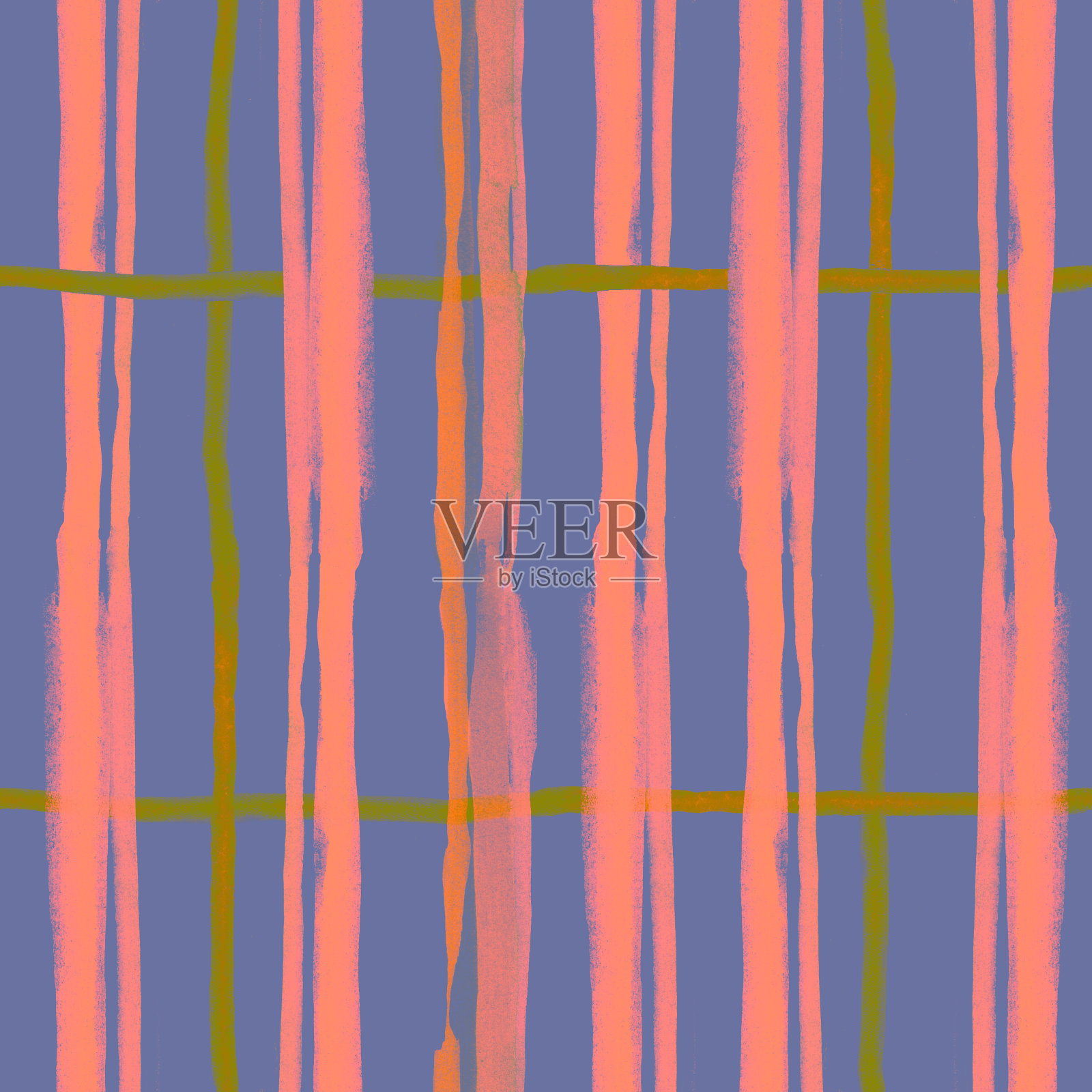 抽象几何背景与艺术油漆条纹。无缝图案与水彩手绘模糊垂直条纹在霓虹粉色和蓝色。插画图片素材