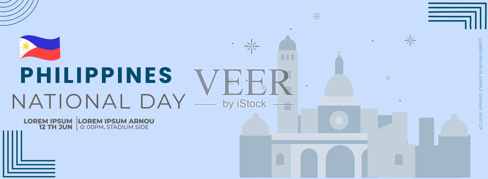 菲律宾国庆日背景设计。独立日6月12日庆祝海报，横幅，广告模板。矢量插图。插画图片素材