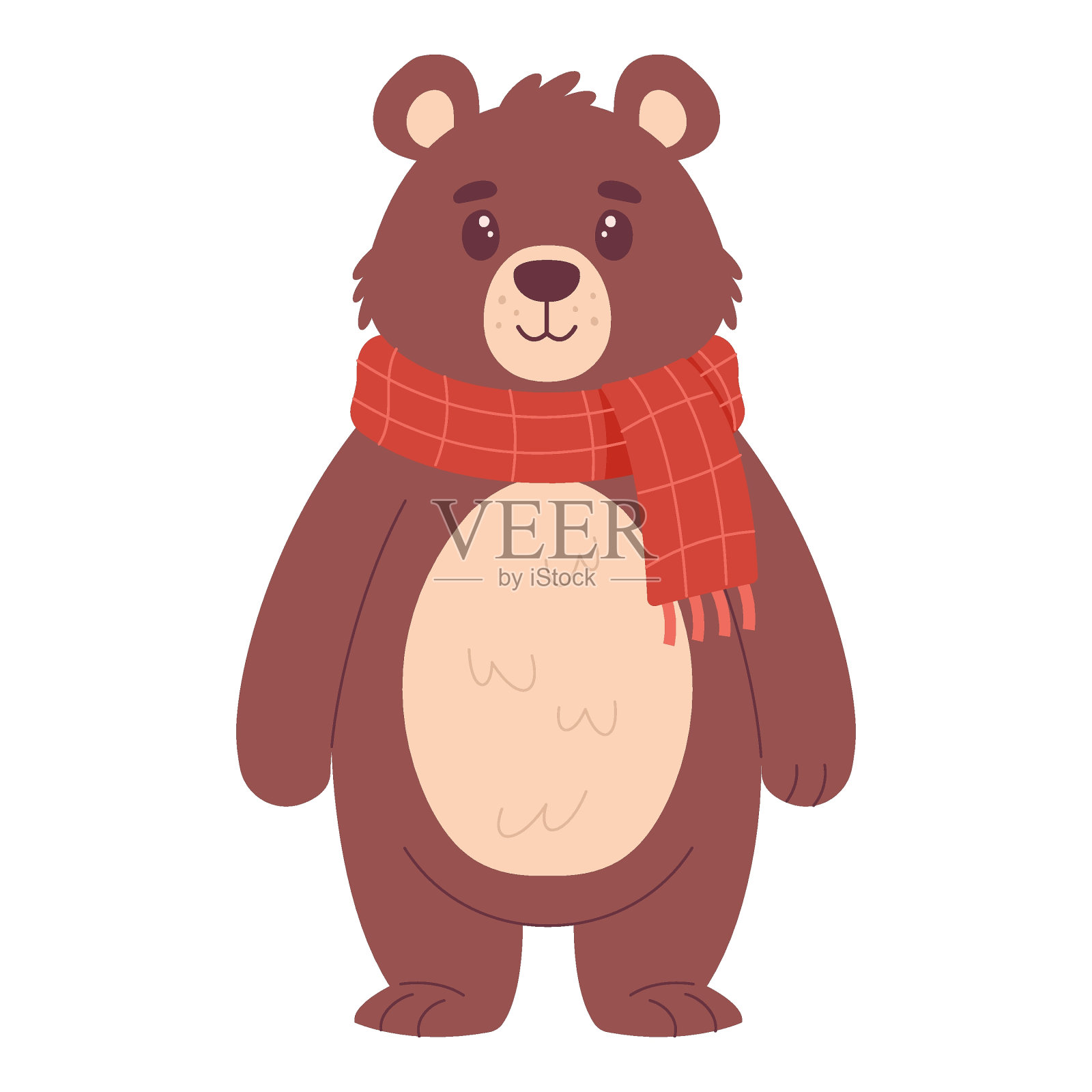 欢快可爱的熊在围巾，在白色的背景插画图片素材