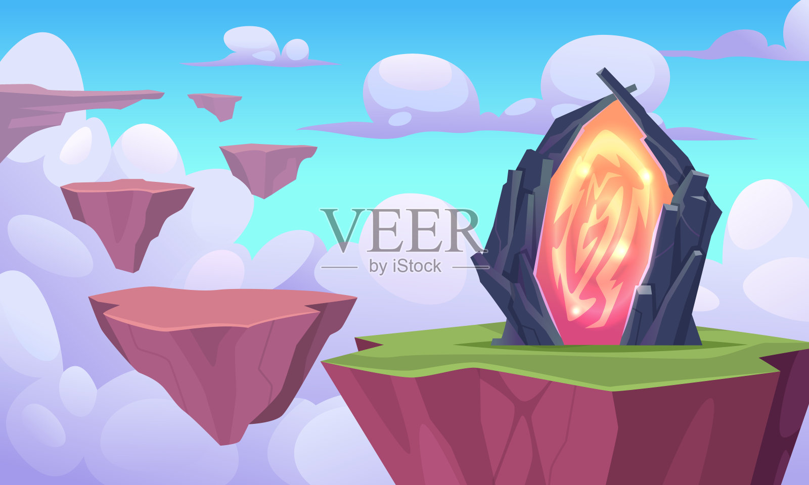 游戏的门。梦幻入口与发光效果确切的矢量卡通未来的背景插画图片素材