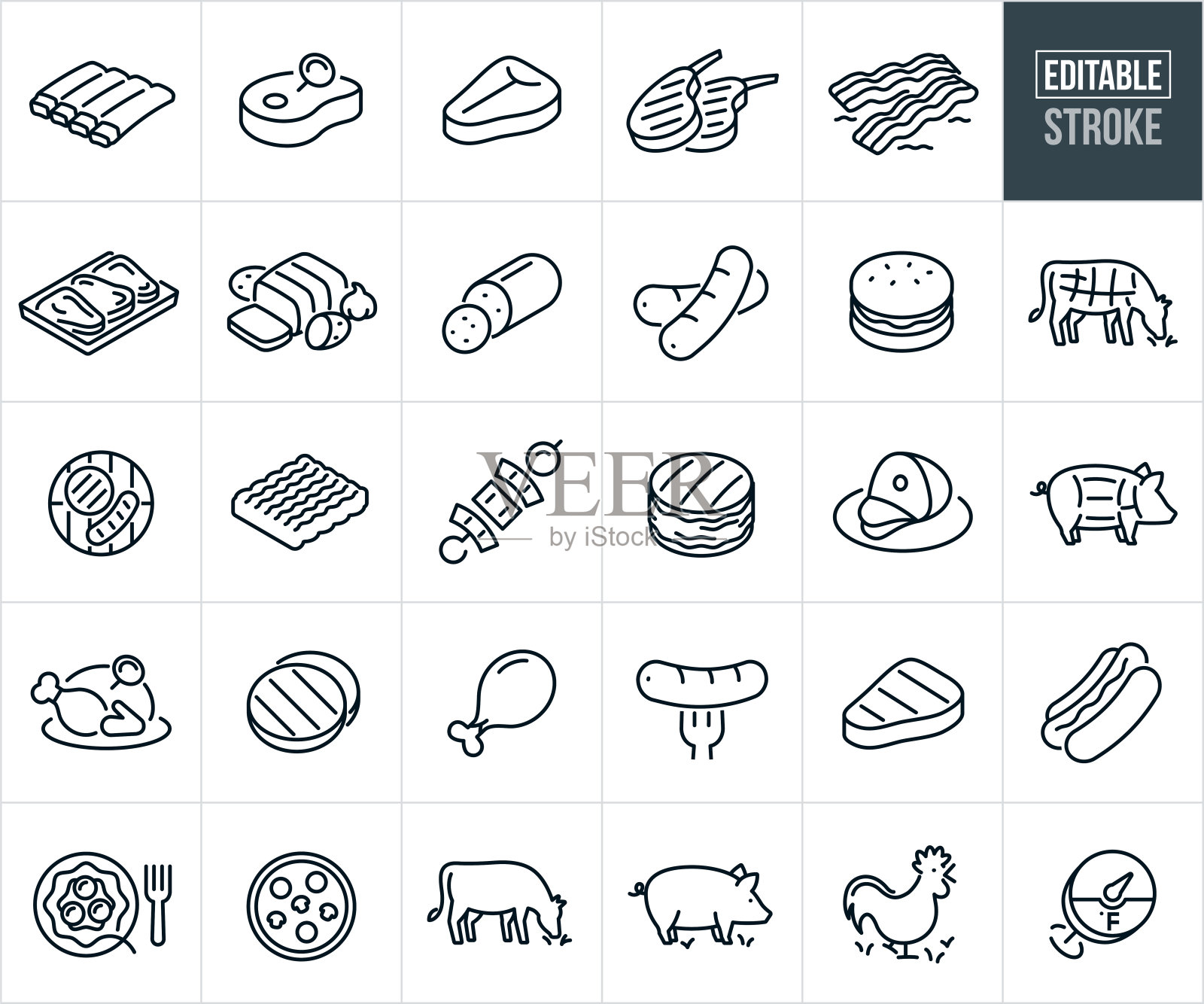 肉细线图标-可编辑的笔触插画图片素材