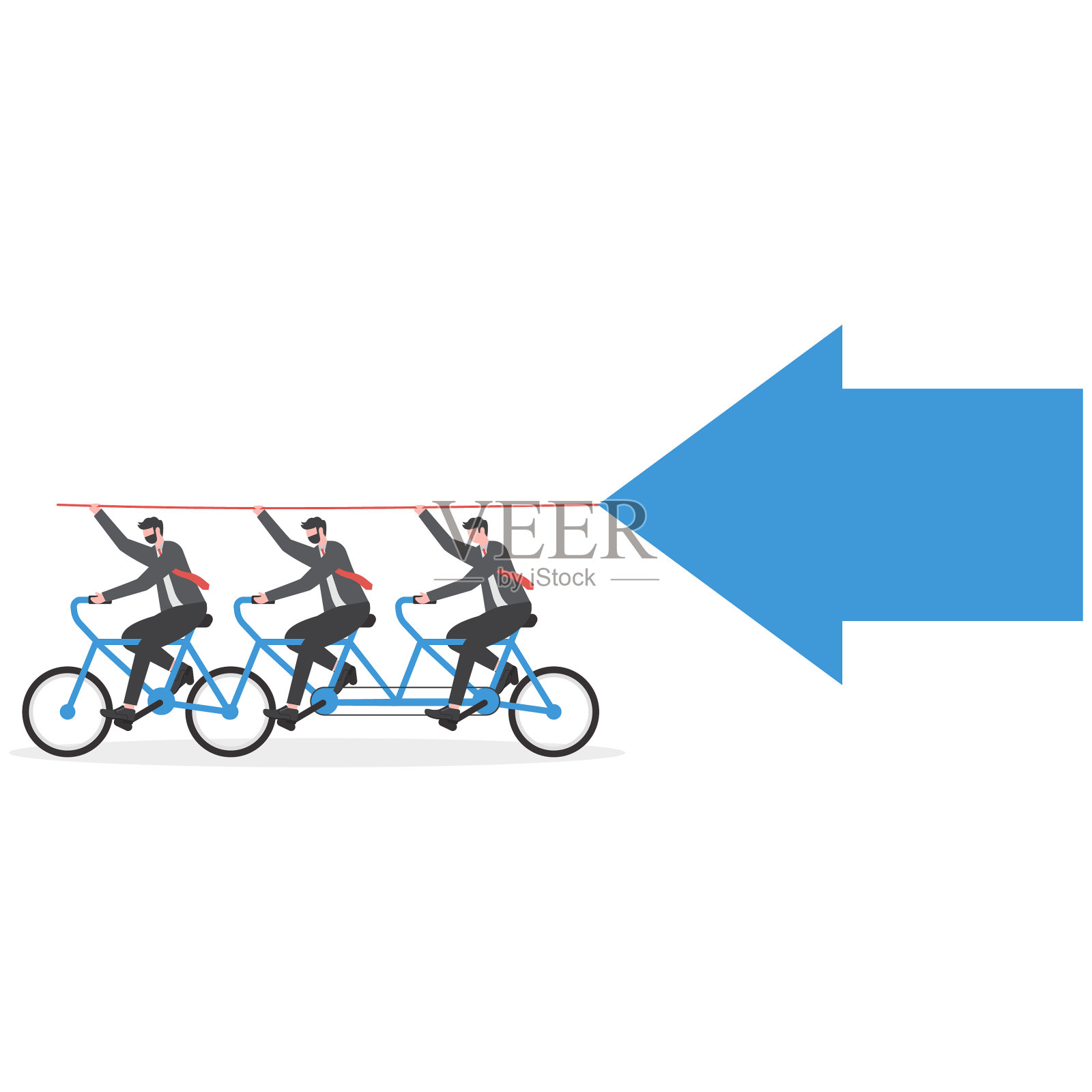 三个商人拉着一个巨大的箭头向前，概念商业矢量插图插画图片素材