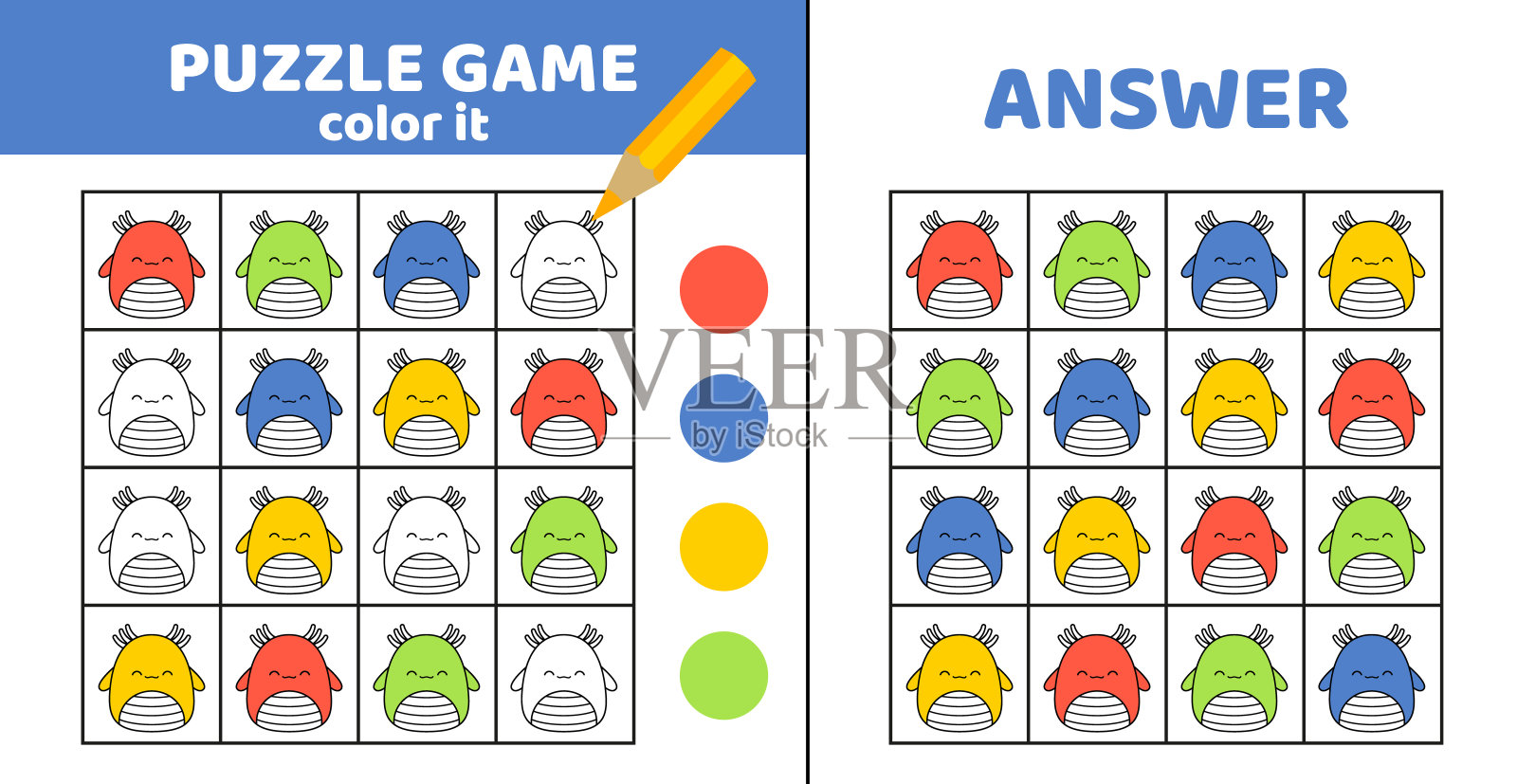 拼图游戏。纽特。与可爱的蝾螈着色拼图游戏。Squishmallow。卡通插画图片素材