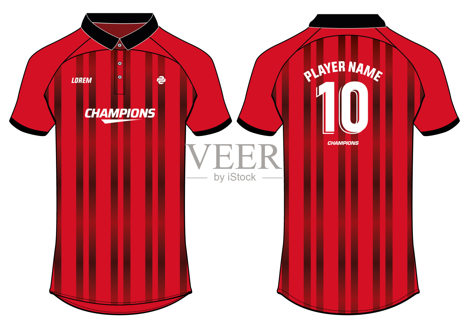 运动马球领t恤球衣设计矢量模板，板球球衣概念与足球，足球，网球和羽毛球制服的前后视图插画图片素材