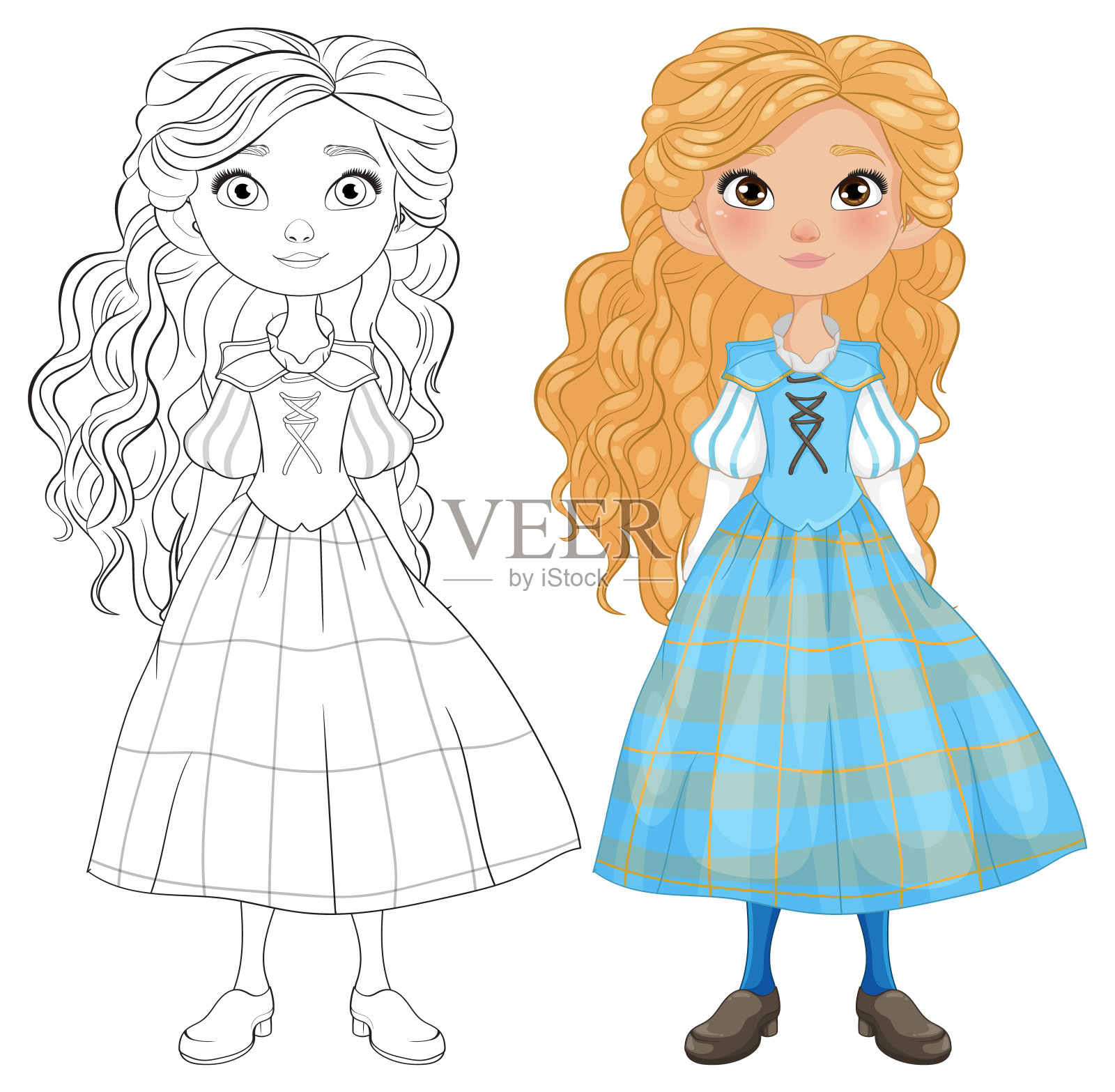 一个有着波浪头发的女孩的插图插画图片素材