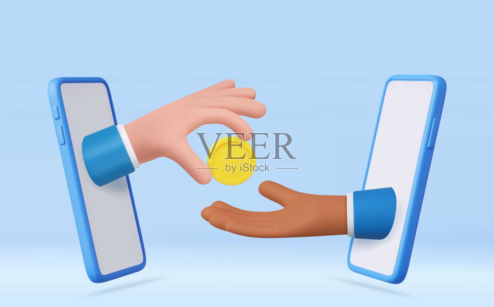 3d卡通人物的手给和拿金币。插画图片素材