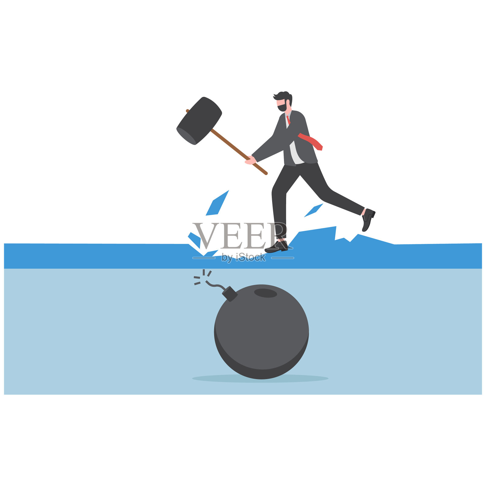 商人挖炸弹，隐患，概念商业矢量插图插画图片素材