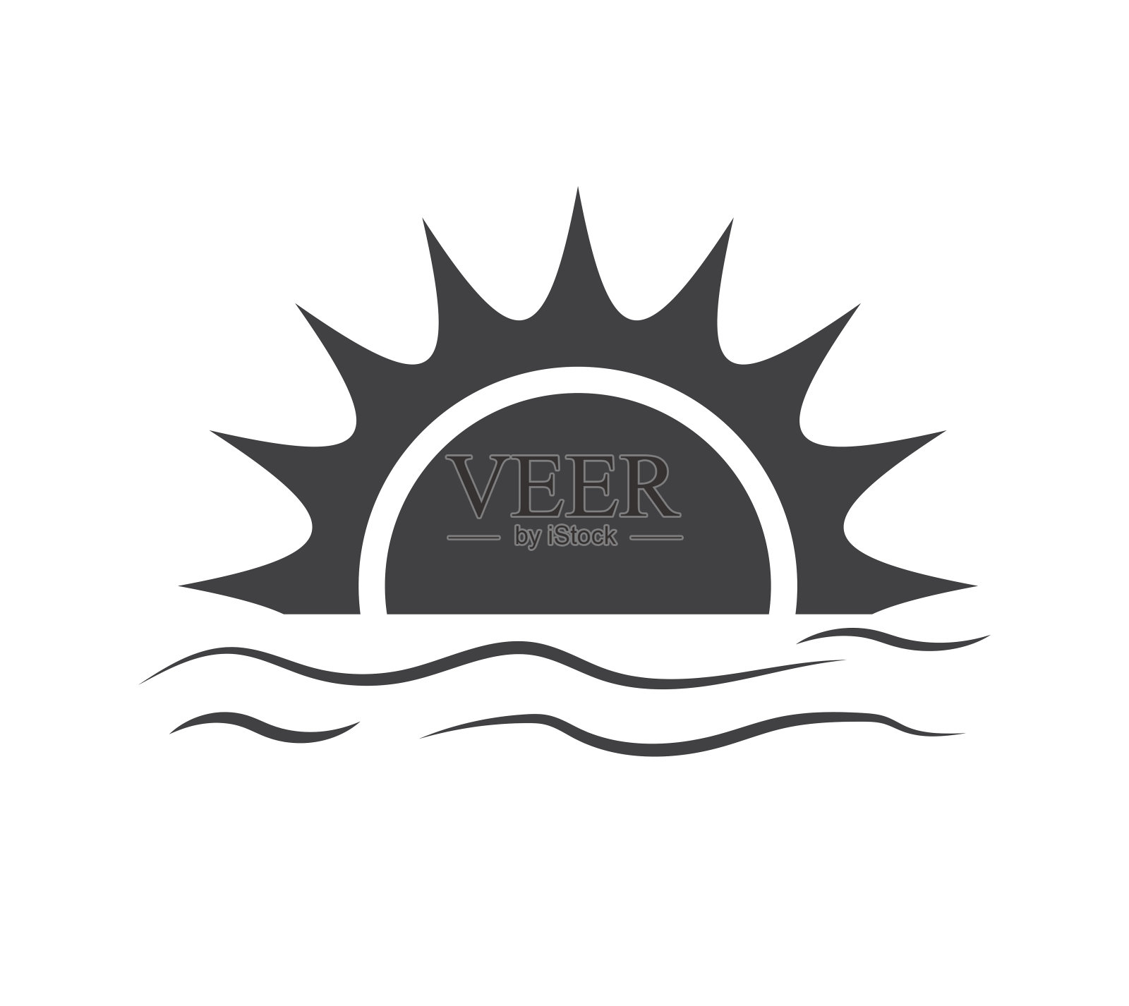 日出和日落的图标。太阳在海上或海洋图标。太阳图标。夏季海上旅游概念。矢量图插画图片素材