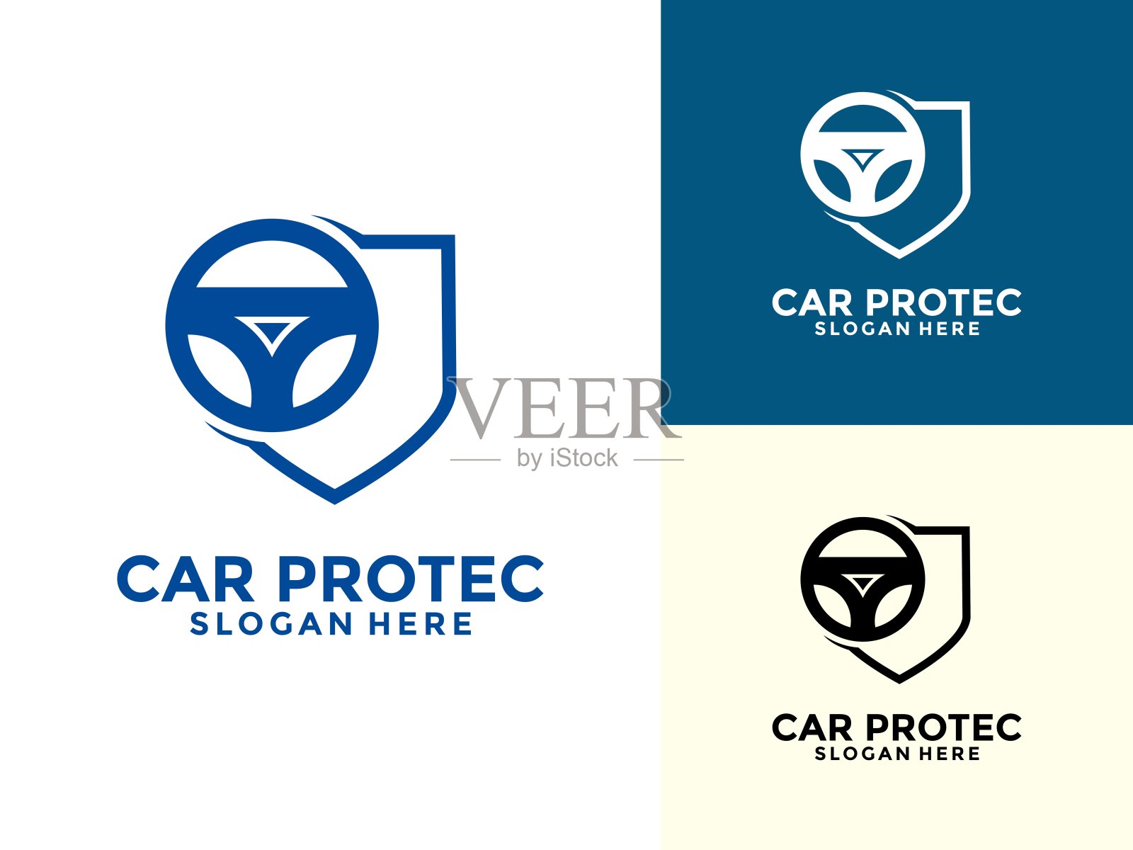 汽车保护符号矢量模板，简单的符号设计一个汽车与盾牌图形插画图片素材