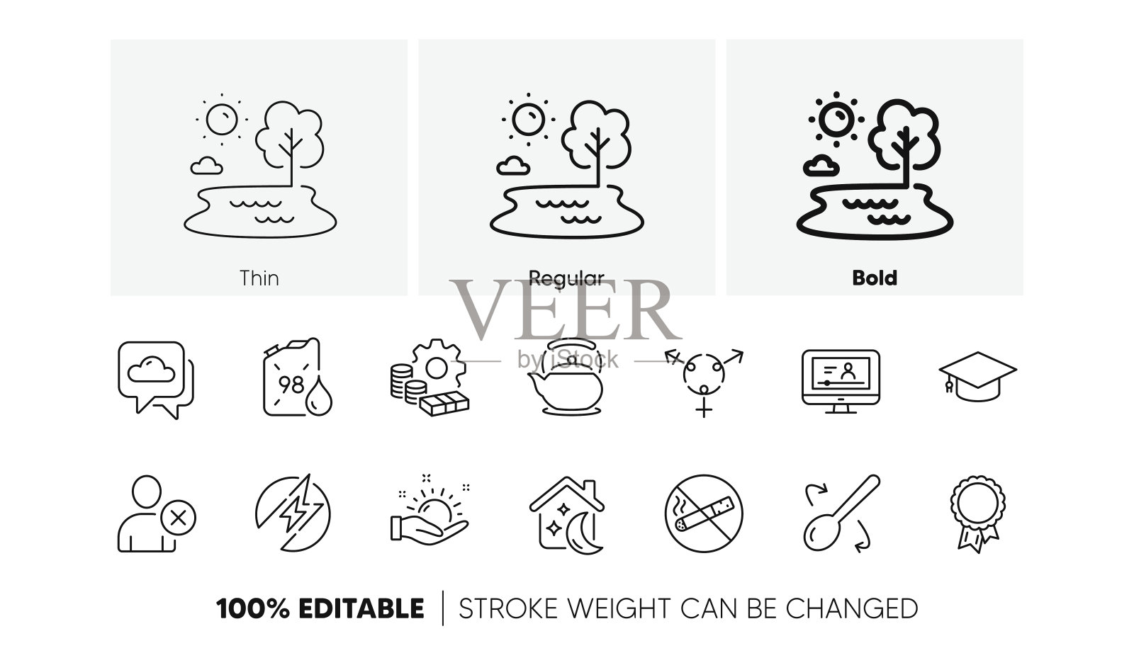 茶壶，钱和删除用户线图标。对于web应用程序，打印。行图标。向量插画图片素材
