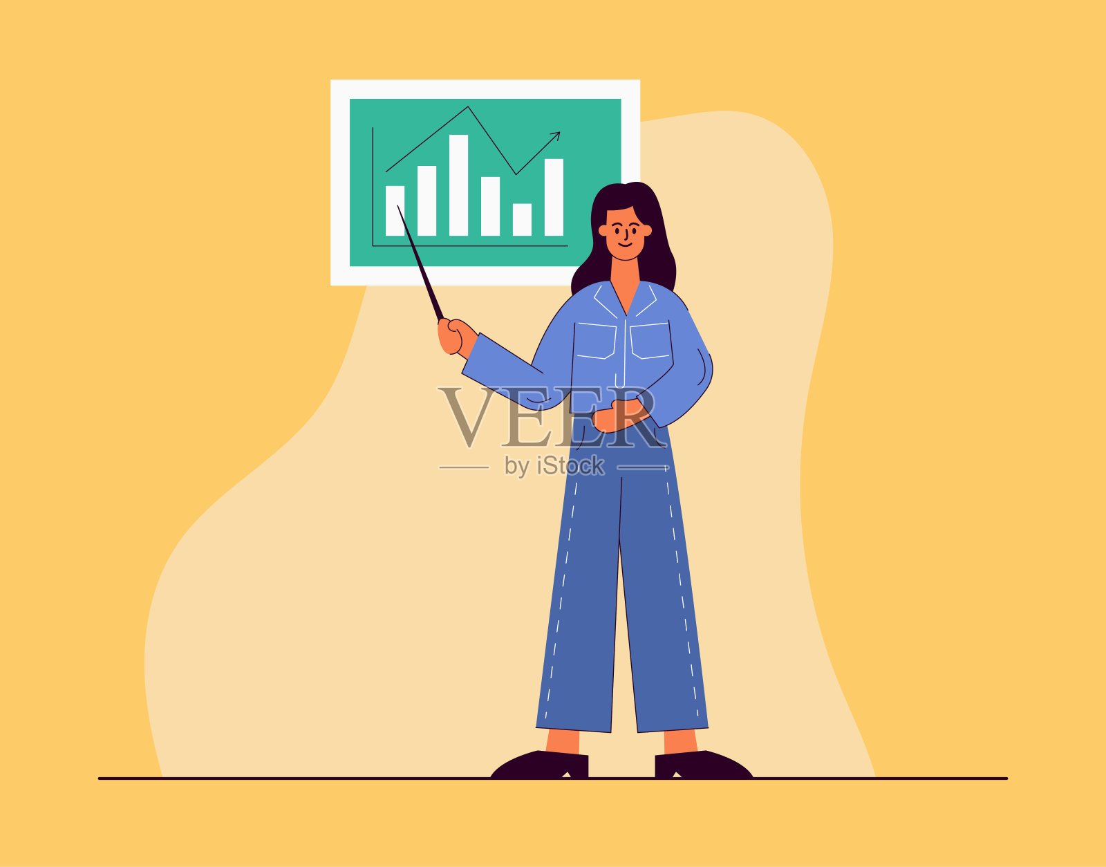 演示插图:女士用图表进行商业演示插画图片素材