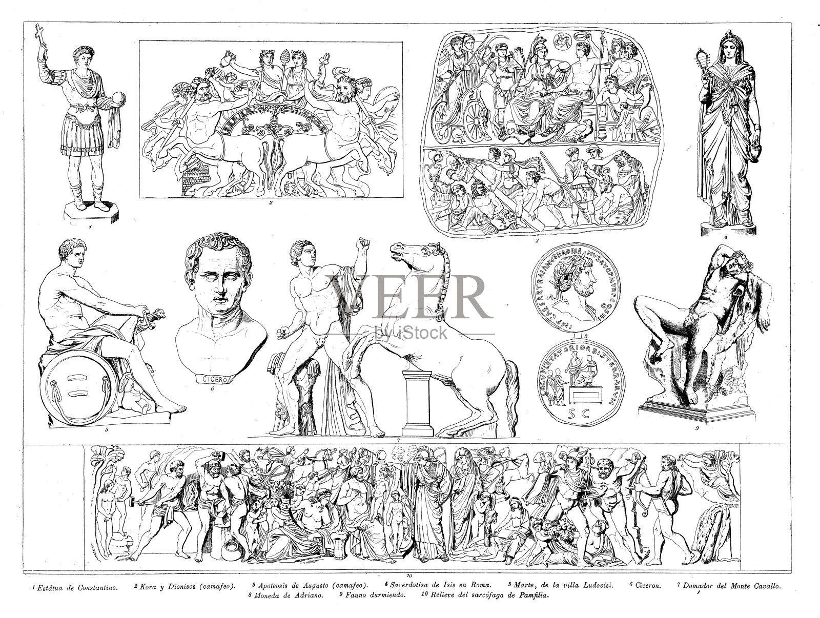 古董雕刻收藏，艺术:罗马插画图片素材