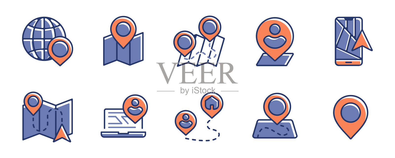 导航地图位置图标矢量精确路线方向的旅行指示符号插图的位置标记全球路径设计插画图片素材