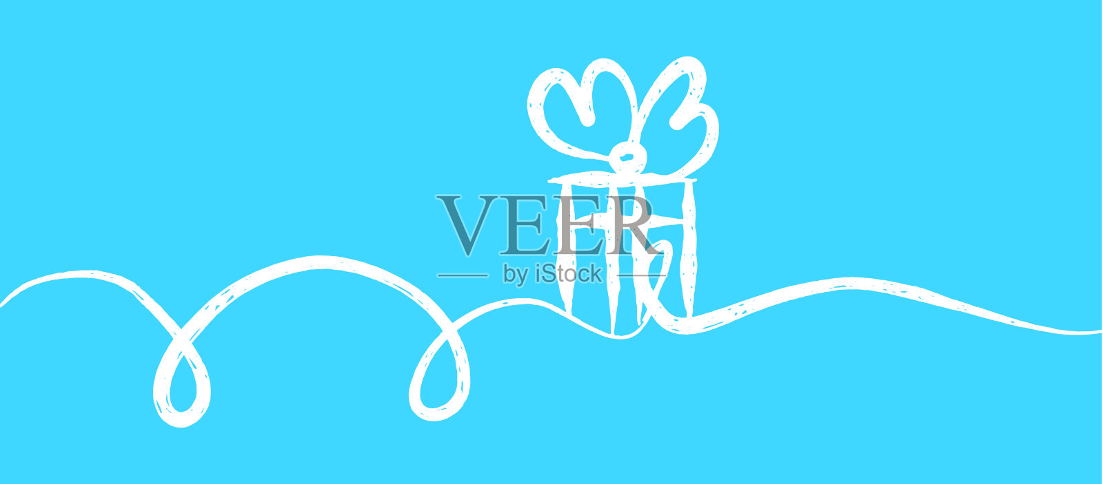 在蓝色背景上连续绘制礼品盒上的蝴蝶结插画图片素材