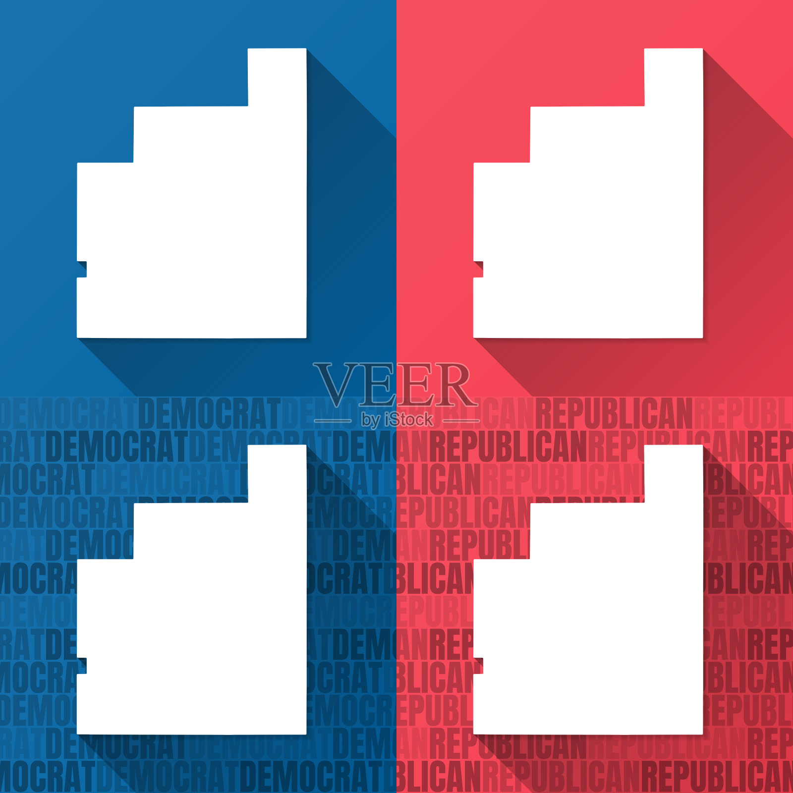 乔治亚县，俄亥俄州。蓝色和红色背景的地图插画图片素材