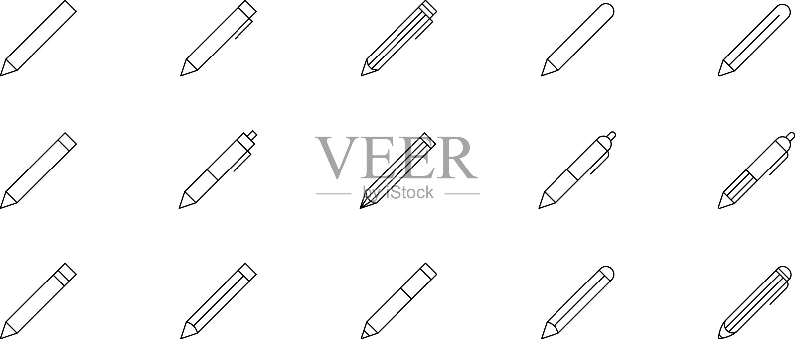 笔的图标。铅笔线图标。编辑的象征。笔标记。铅笔或钢笔图标集。矢量插图。插画图片素材