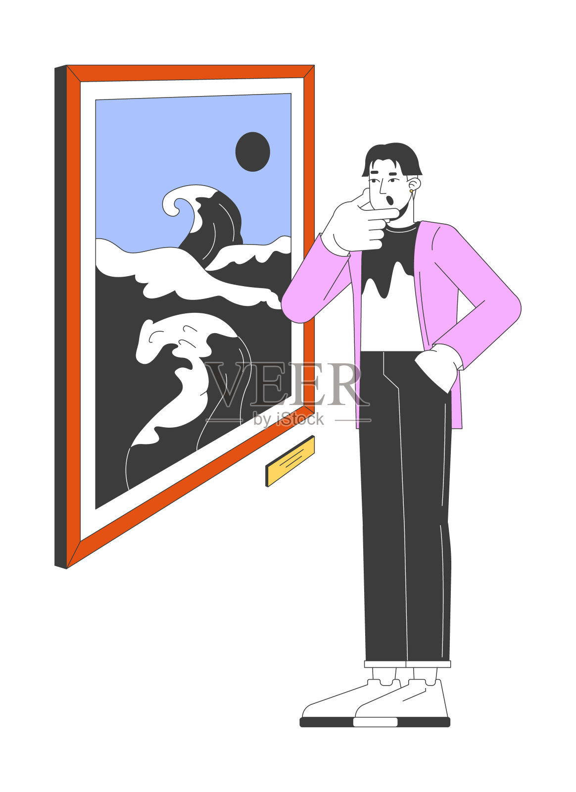 亚洲人看着日本绘画杰作2D线性卡通人物插画图片素材