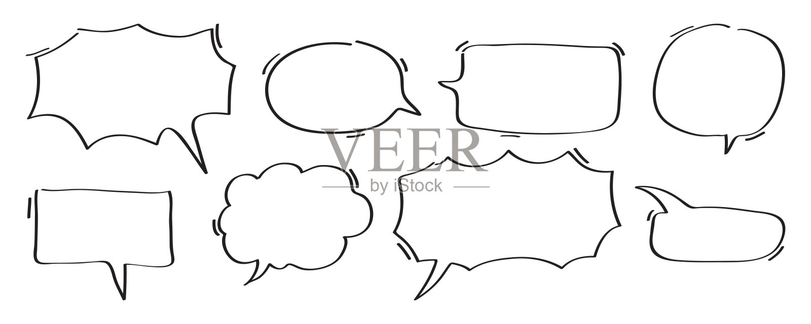 草图的演讲气泡集。语音气泡向量。收集空洞的喜剧演讲泡泡插画图片素材