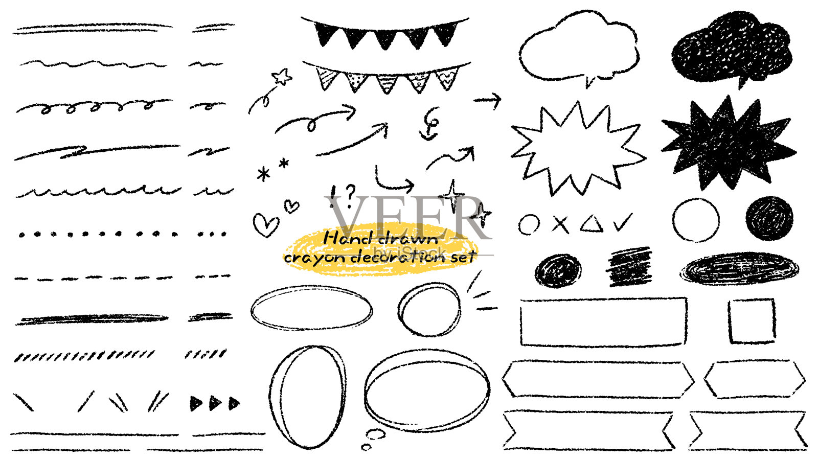 蜡笔或彩色铅笔装饰，装饰边界，装饰，可爱的手绘插图集插画图片素材