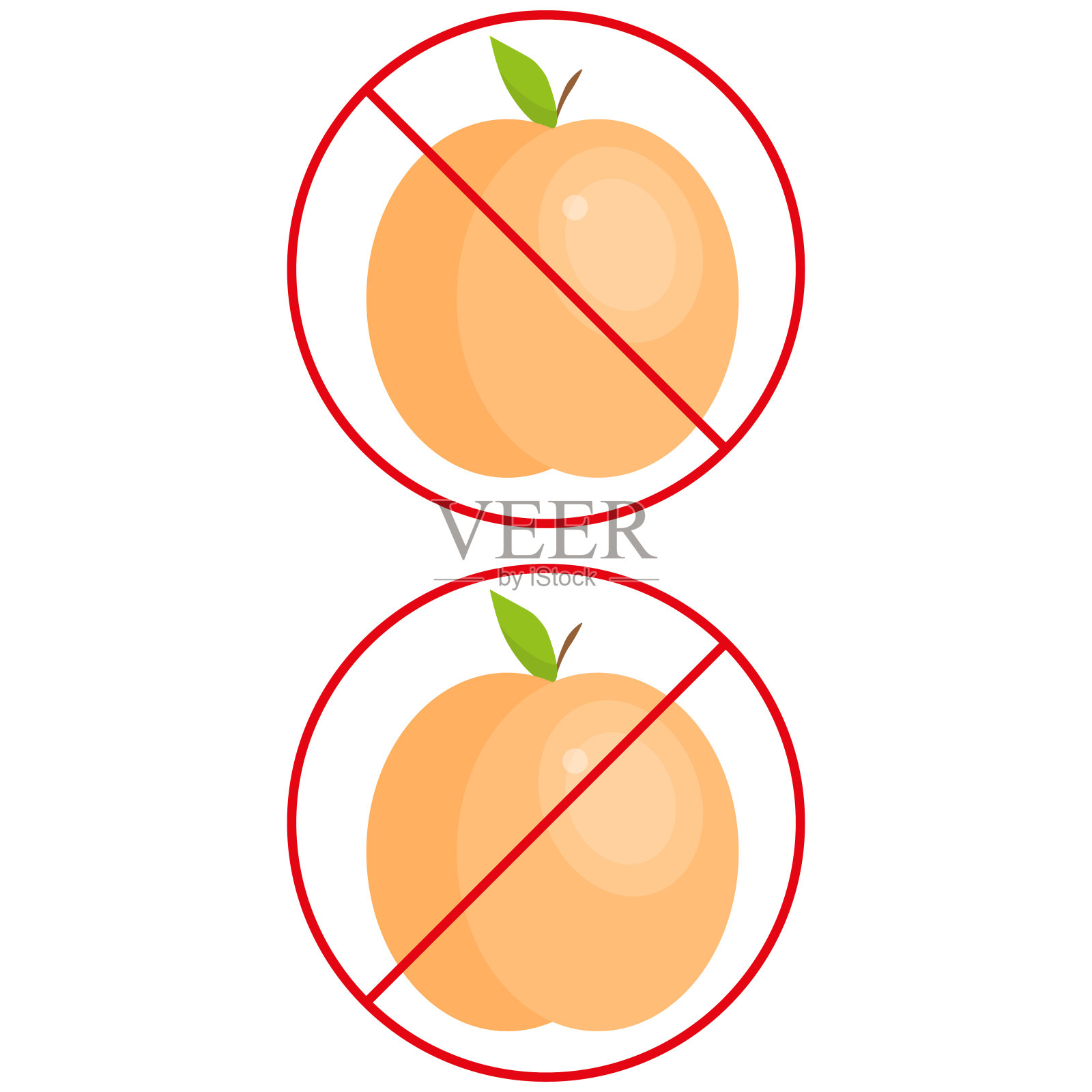 没有杏星座。红色禁酒令圈。水果图标。矢量插图。插画图片素材