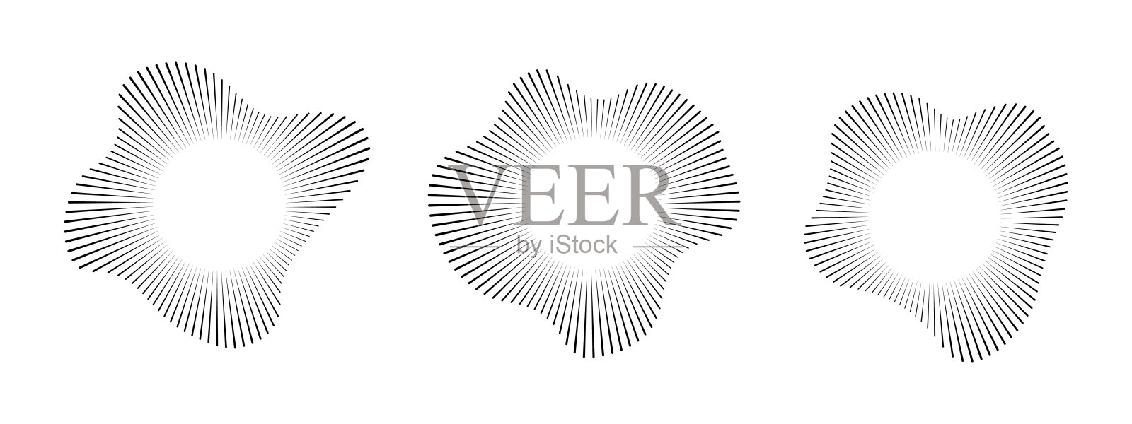 圆形声波。声线，径向频谱，音频均衡器。圆形几何波浪形框架。矢量插图。插画图片素材