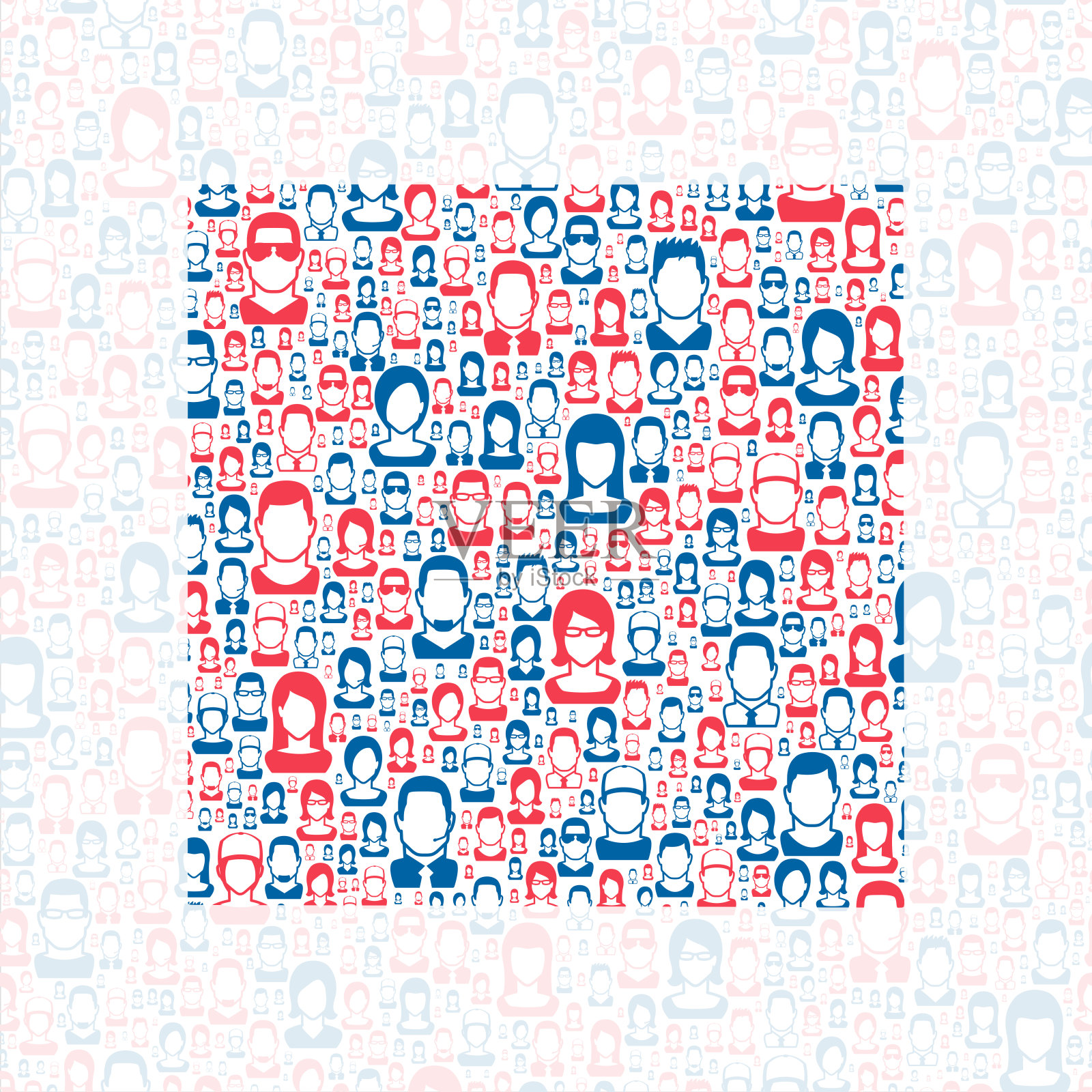 爱荷华州帕洛阿尔托县。地图上有蓝色和红色的人插画图片素材