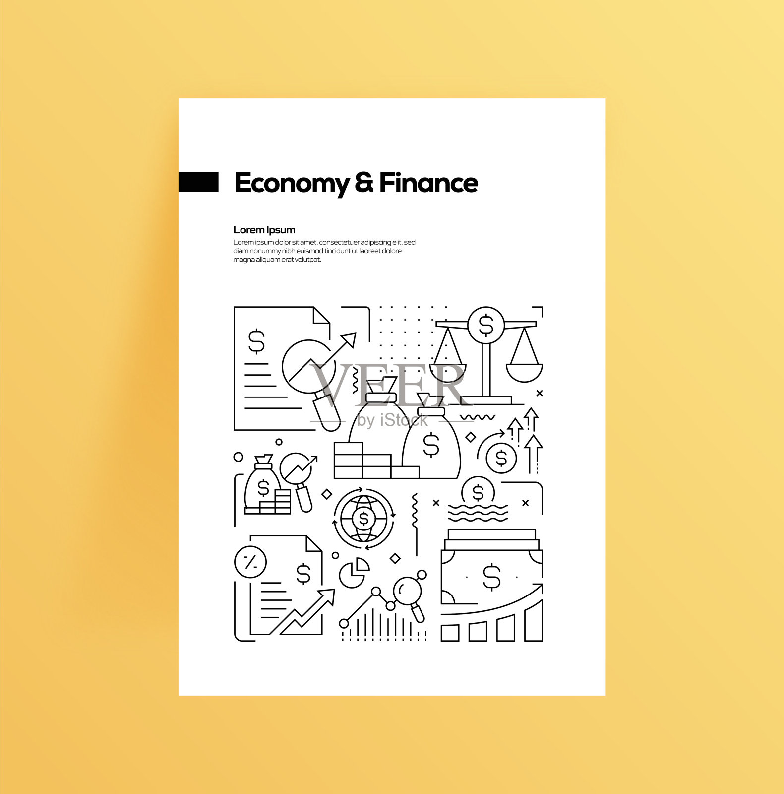 经济和金融相关的线条风格横幅设计的网页，标题，小册子，年度报告和书籍封面插画图片素材
