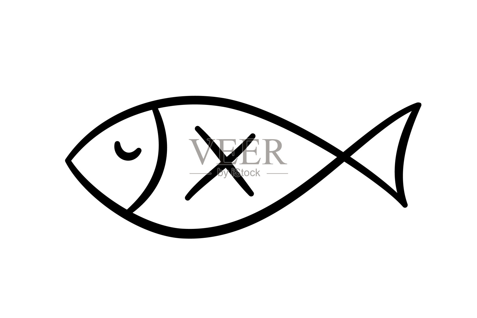 涂鸦鱼图标。手绘海鱼。儿童素描。简单的线条艺术。矢量插图隔离在白色背景上插画图片素材
