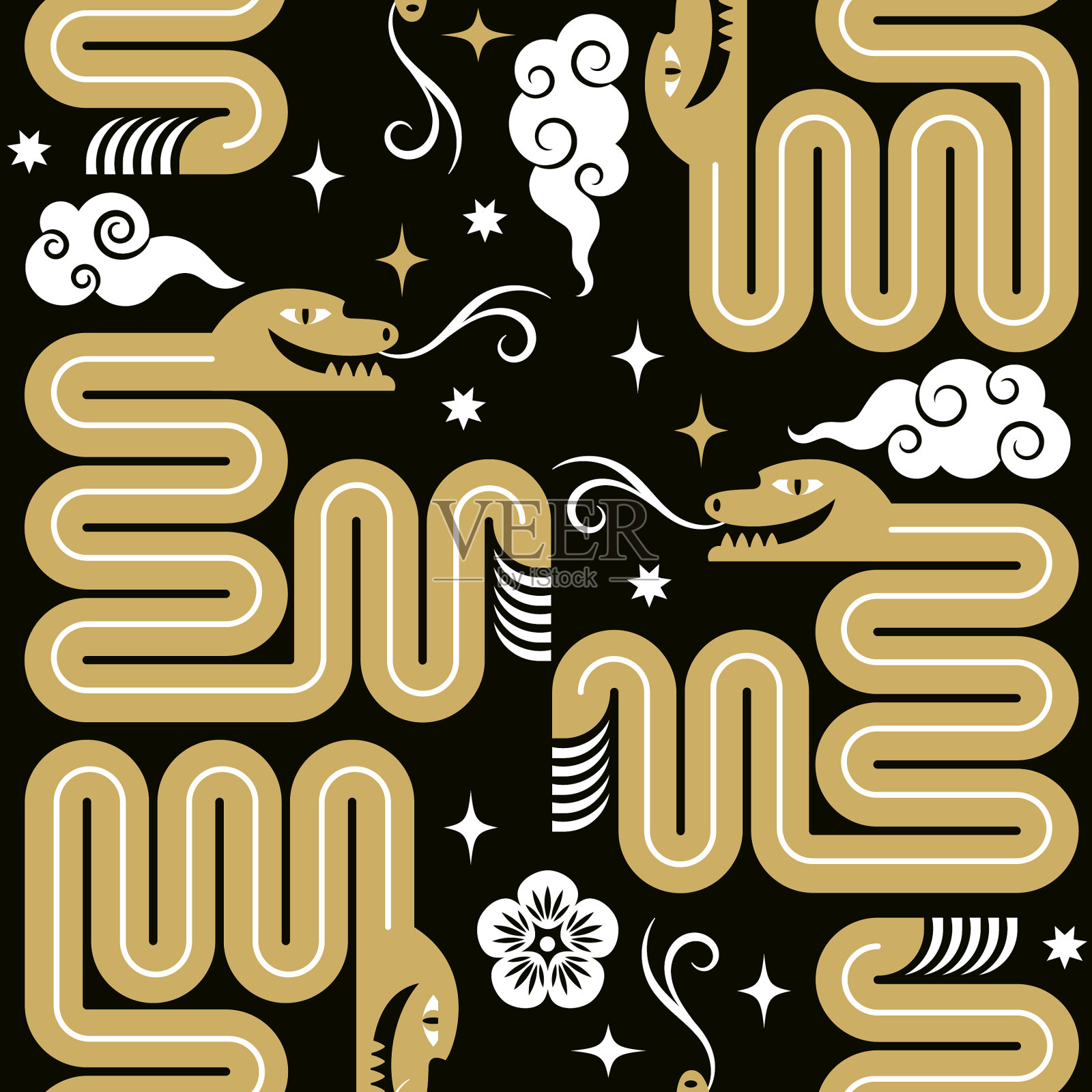 无缝图案上以中国新年为主题的蛇，几何造型插画图片素材