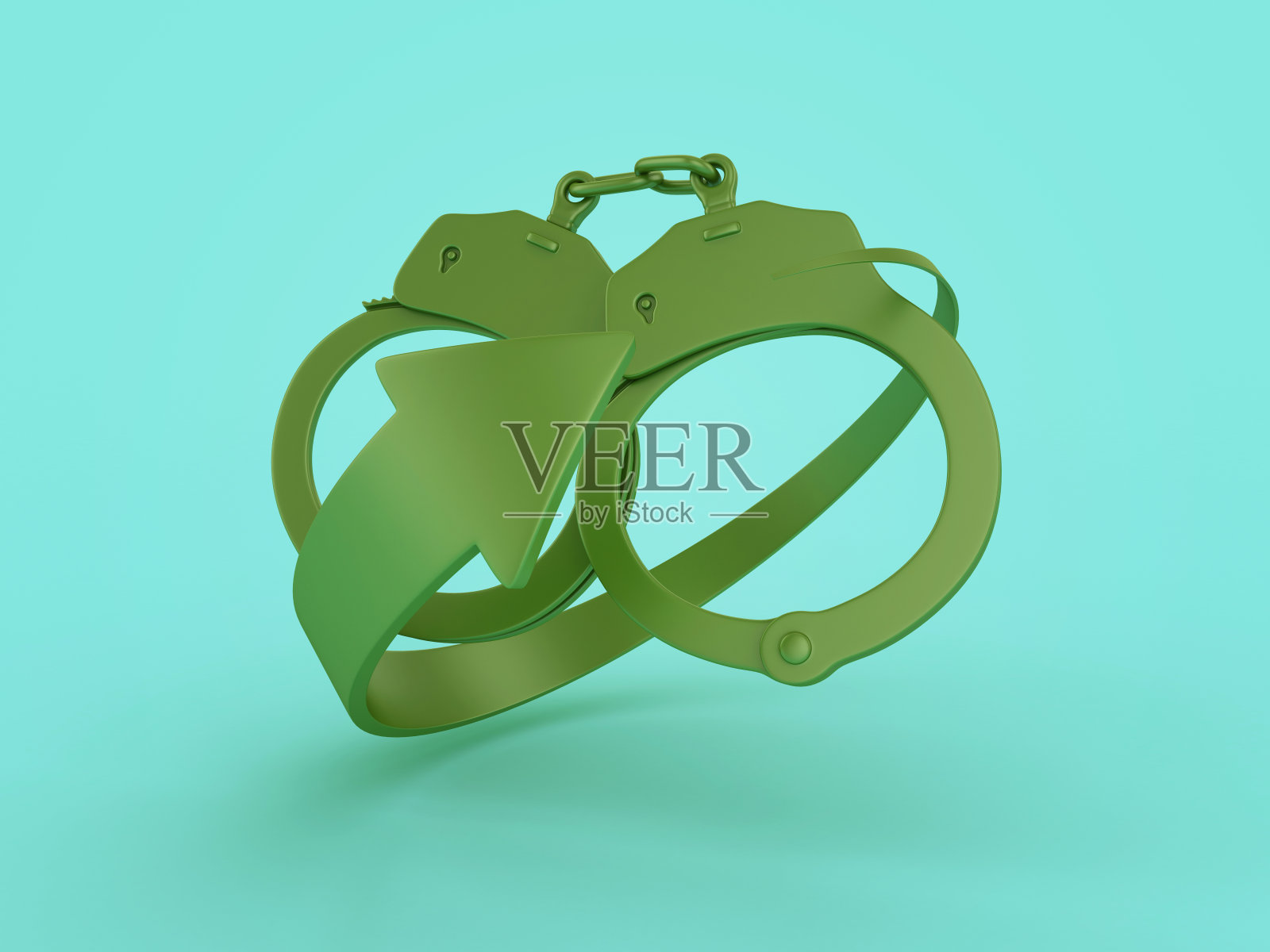 3D手铐与回收箭头照片摄影图片