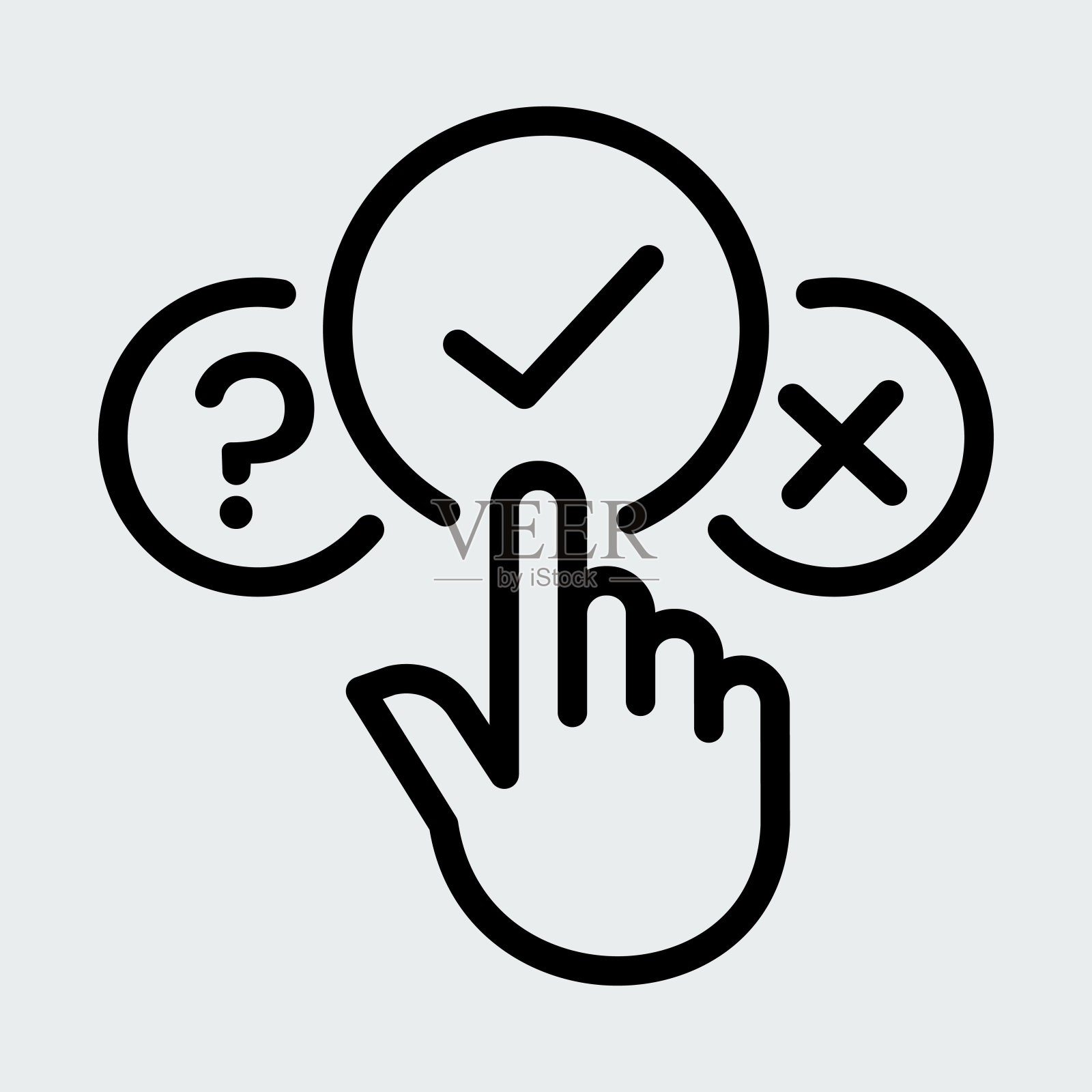 点击复选标记。确认，拒绝，犹豫不决的图标。赞同，拒绝，接受。插画图片素材