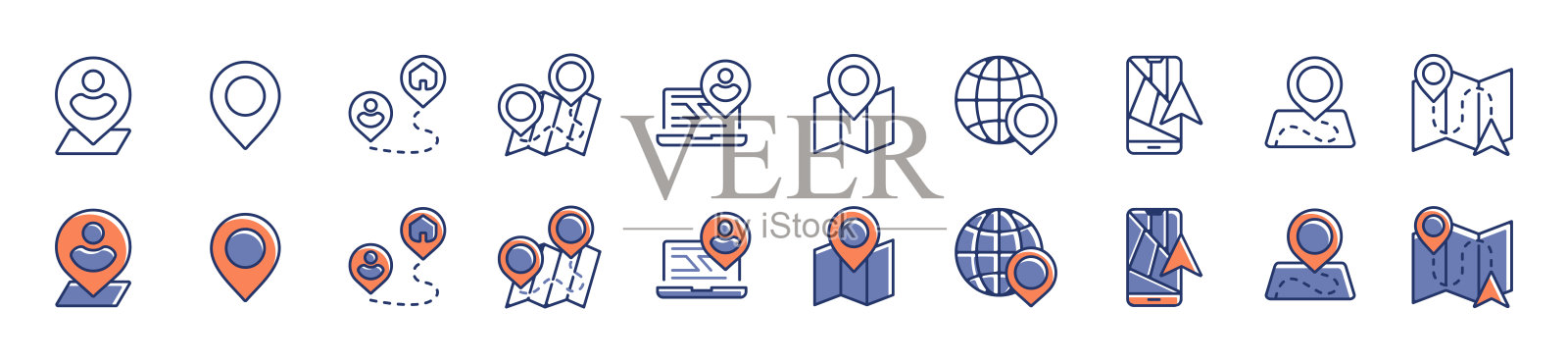 收集导航地图位置图标矢量位置精确路线方向的旅行指示符号插图的网页和应用程序模板设计插画图片素材