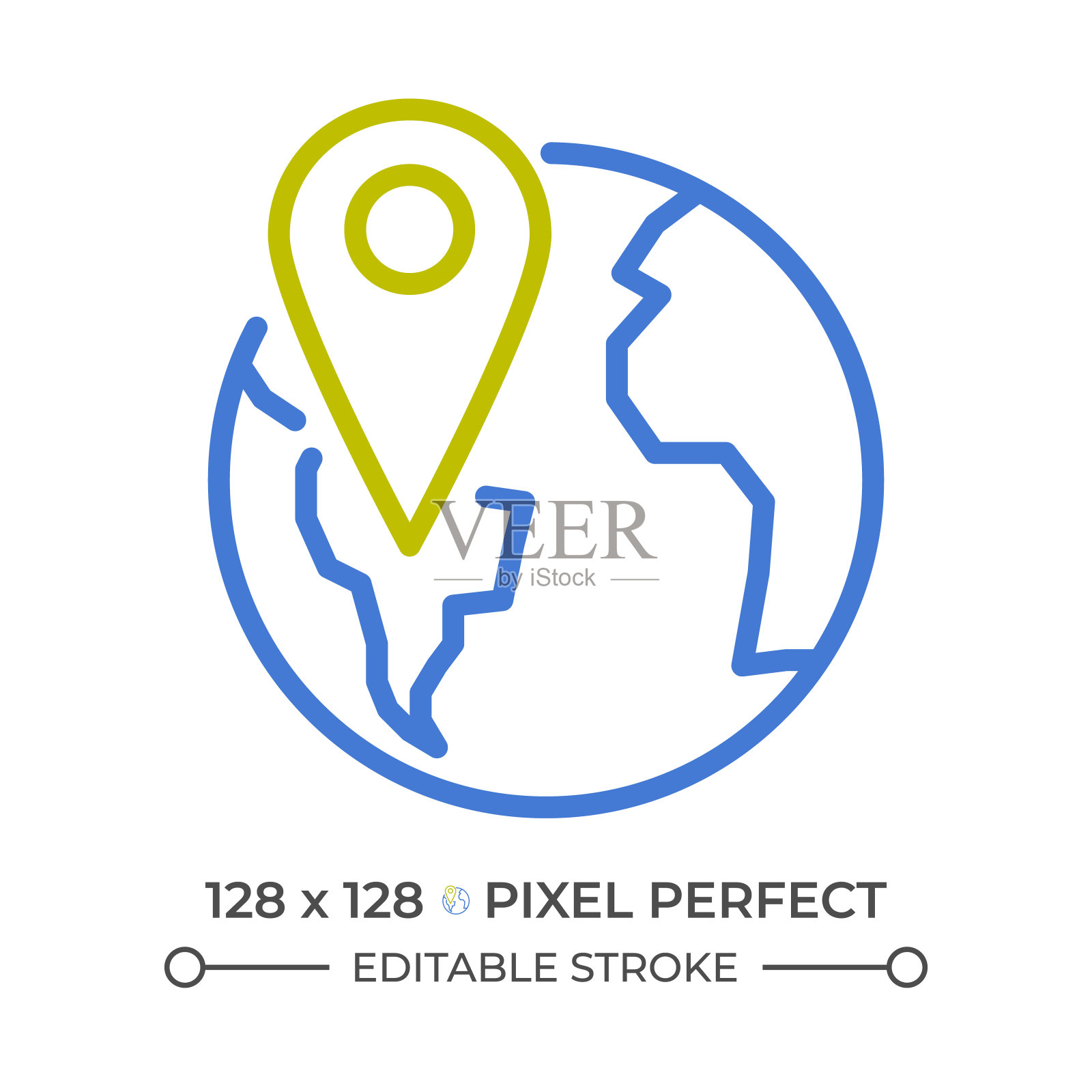 地球仪与针两个颜色线图标插画图片素材