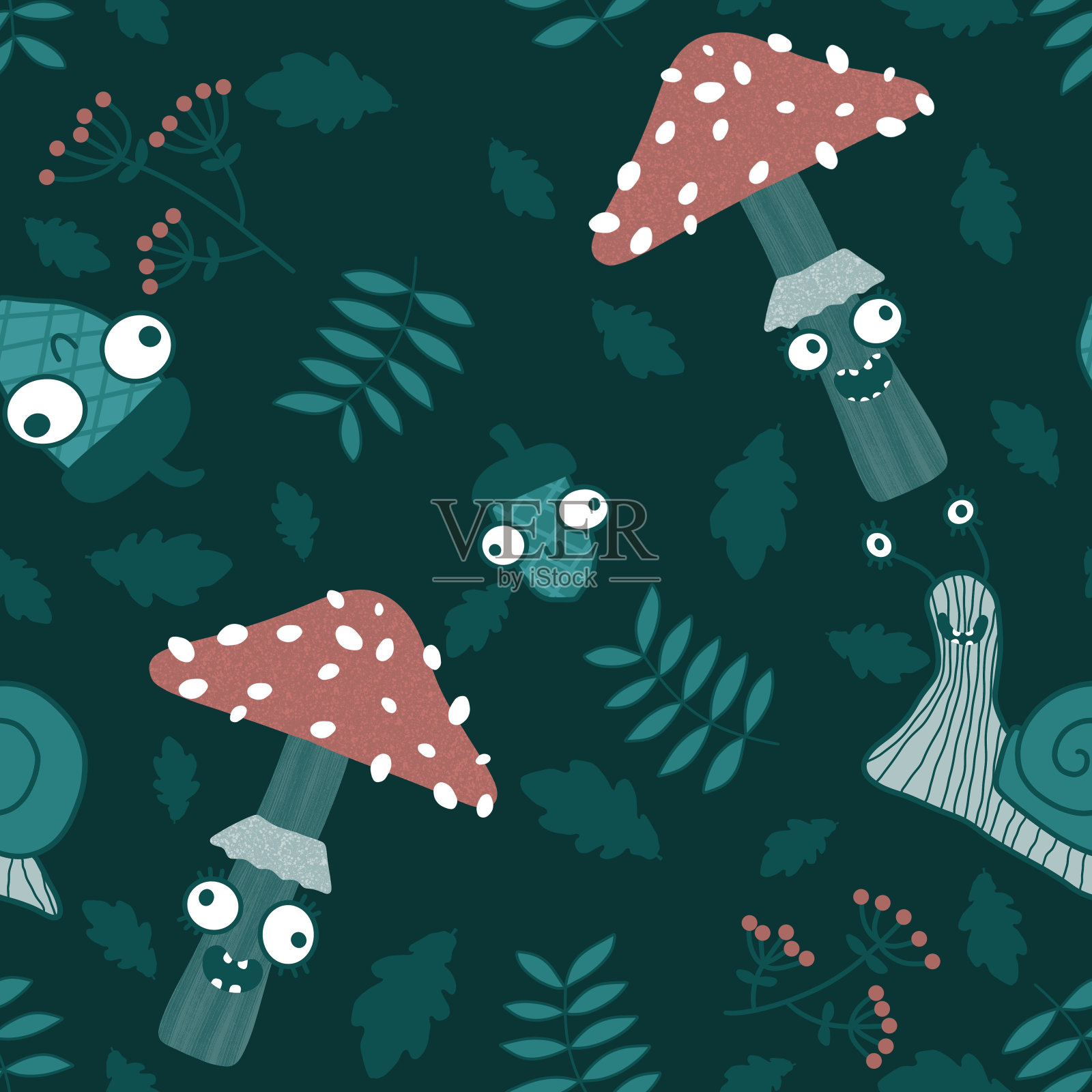 蘑菇无缝图案用于包装纸和织物及包装插画图片素材
