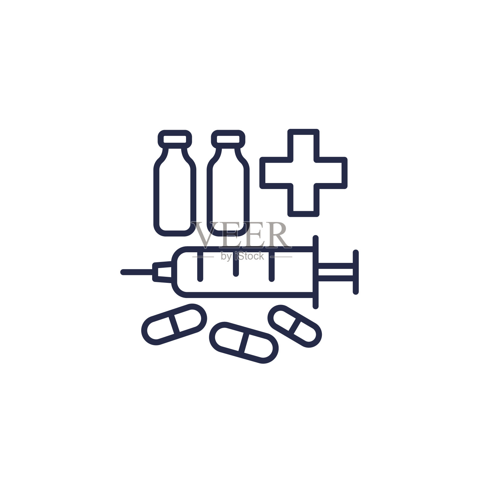 药物和药物线图标为白色插画图片素材