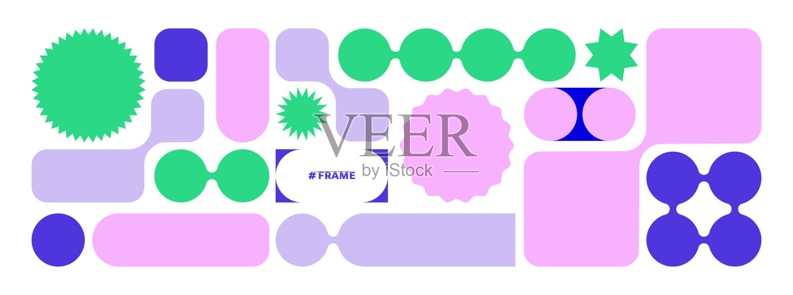 Y2K几何设计元素，便当设计。抽象的未来主义形状。新潮的Web框架集、块、网格概念。网络布局。趋势砖Ui UX模板。网络漫画网格，连接流畅插画图片素材