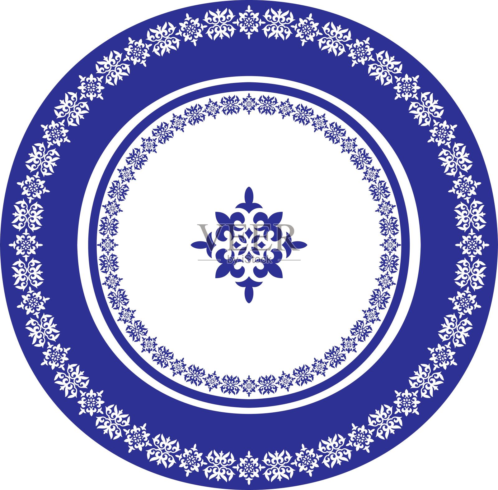 蓝色哈萨克民族圆形装饰图案矢量素材插画图片素材