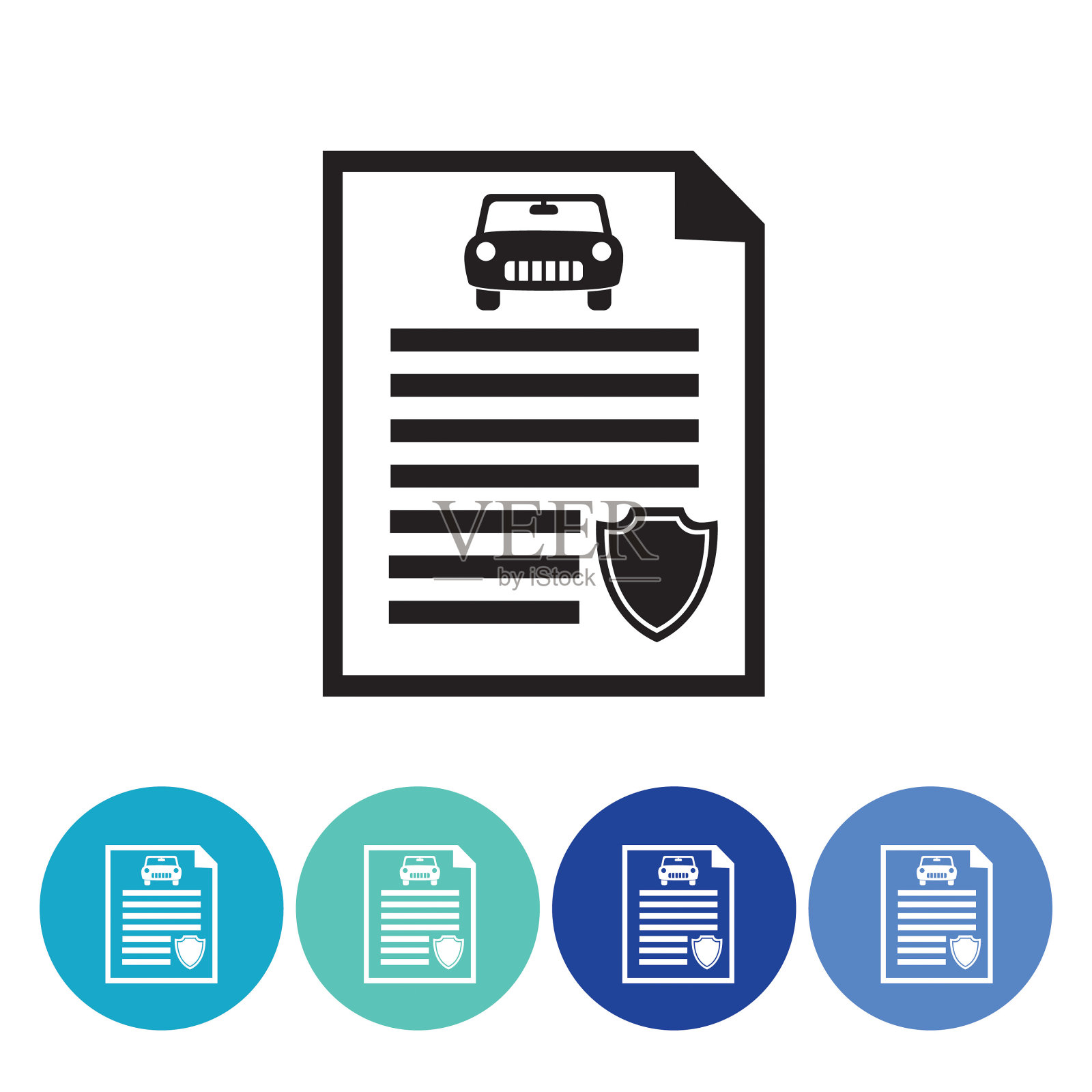 平面圆形汽车保险图标集插画图片素材