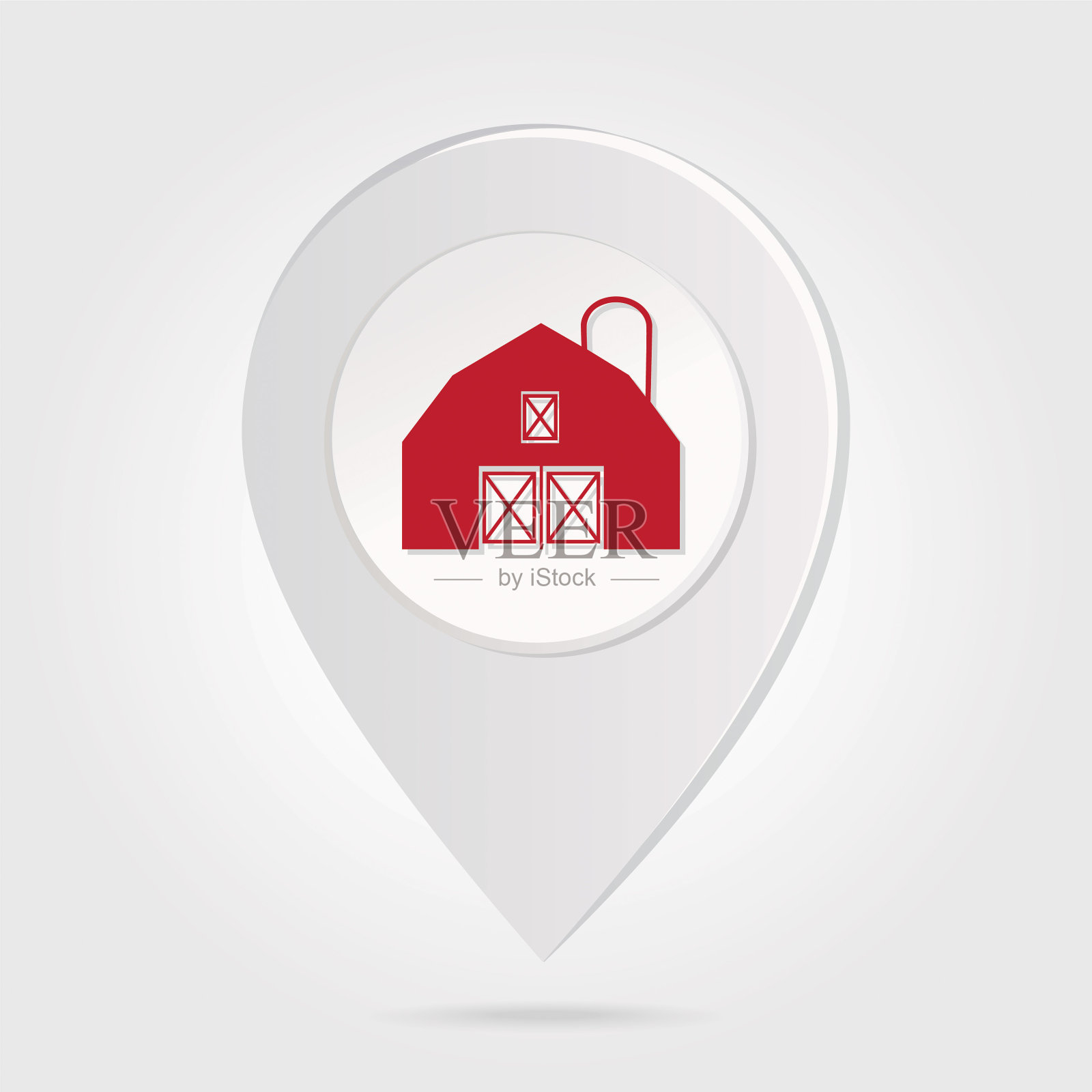 地图标记针红色谷仓轮廓圆形图标按钮插画图片素材