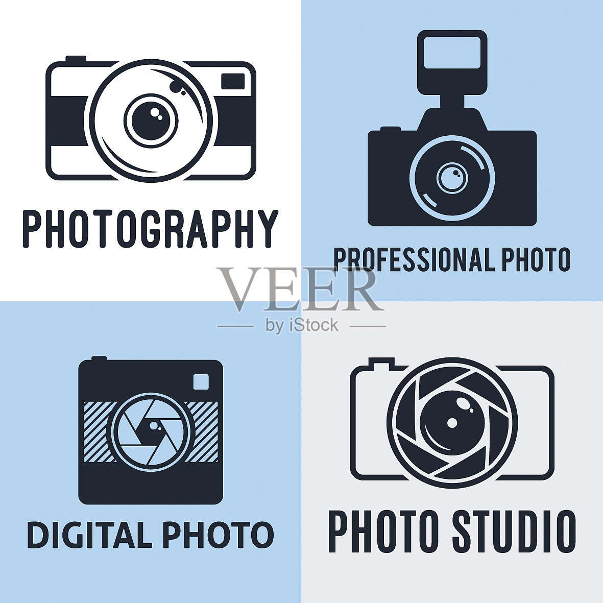 照片工作室标签，图标和设计元素插画图片素材