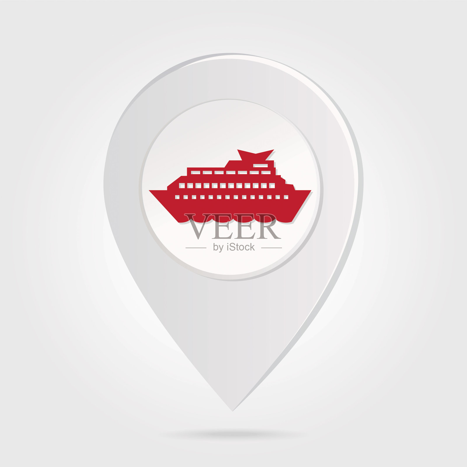 地图标记针红色邮轮轮廓圆形图标按钮插画图片素材