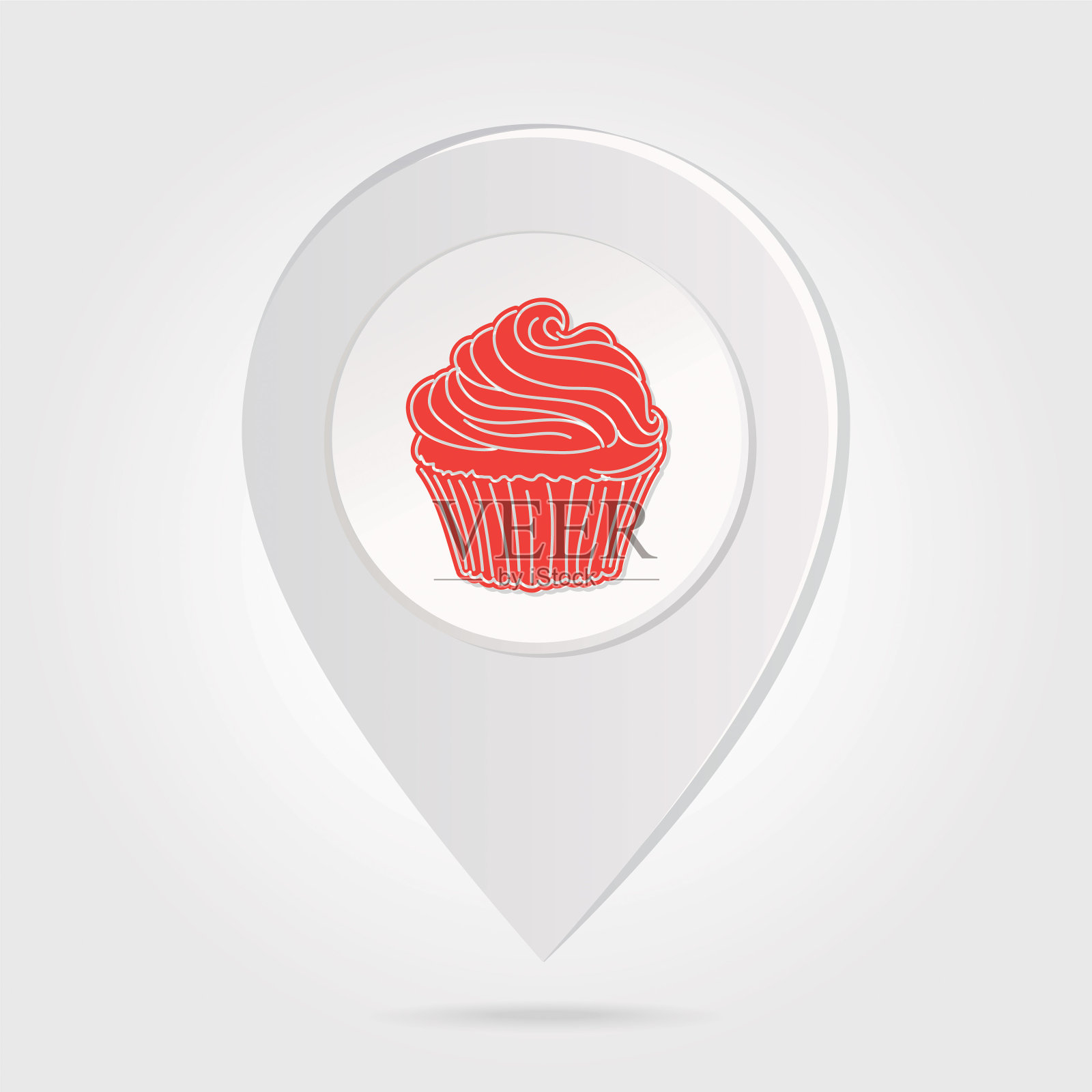 地图标记针红色纸杯蛋糕轮廓圆形图标按钮插画图片素材