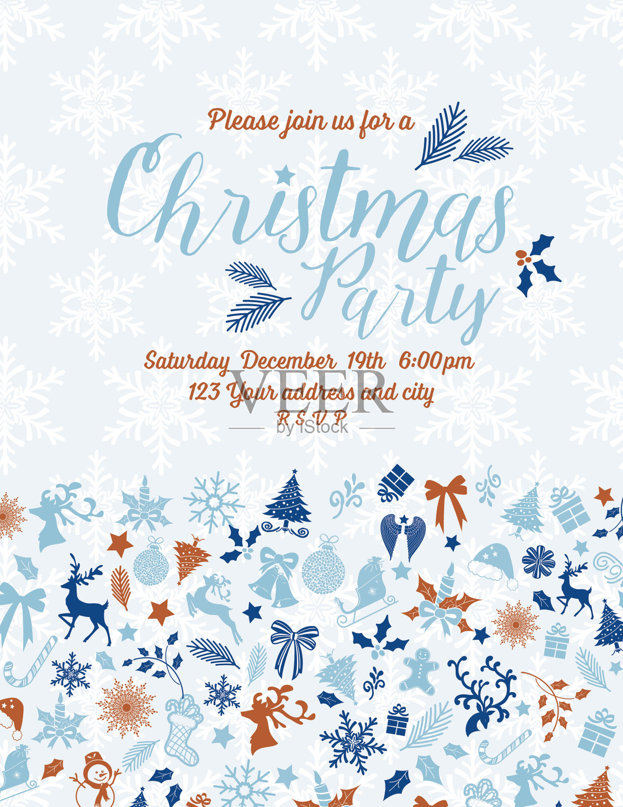 复古灵感粉彩圣诞派对邀请模板插画图片素材